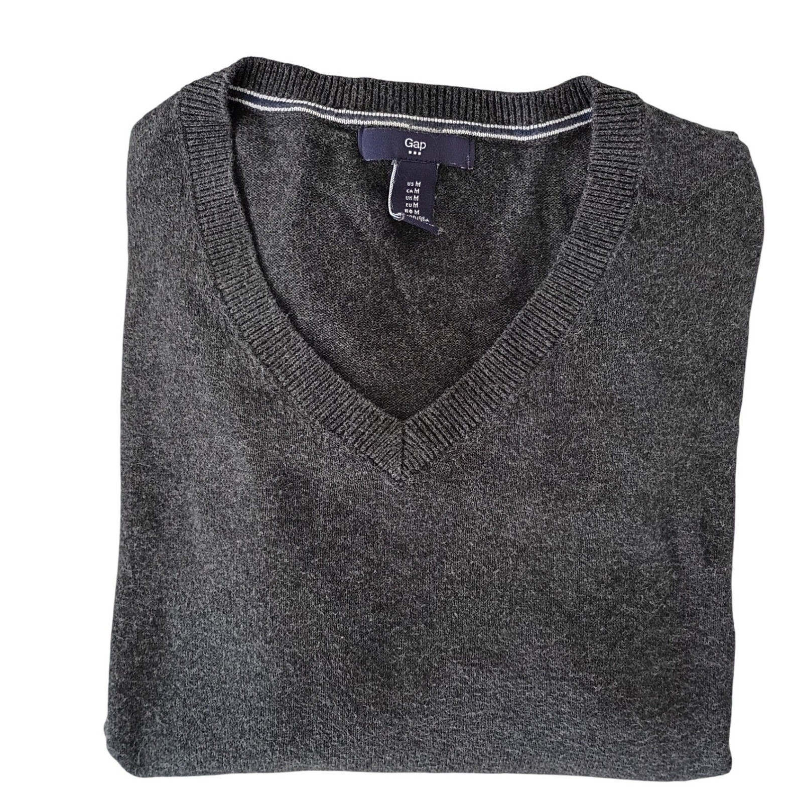 Gap Men’s V-Neck Sweater Dark Gray Heathered Size Medium Casual Classic Style