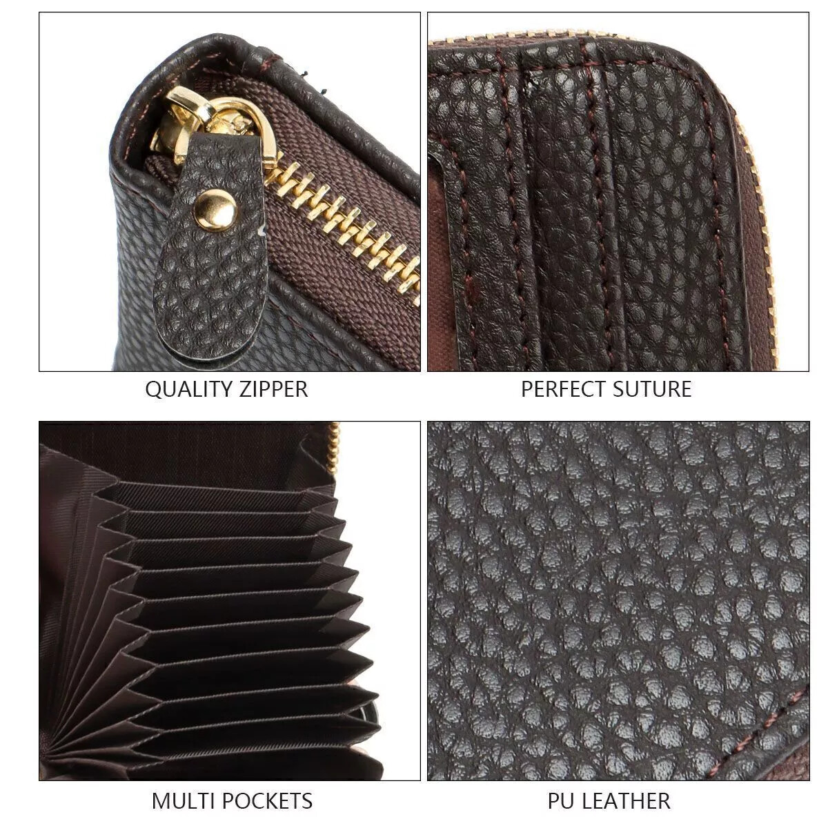 Genuine Leather Men Women Wallet Credit Card Holder RFID Blocking Zipper Pocket
