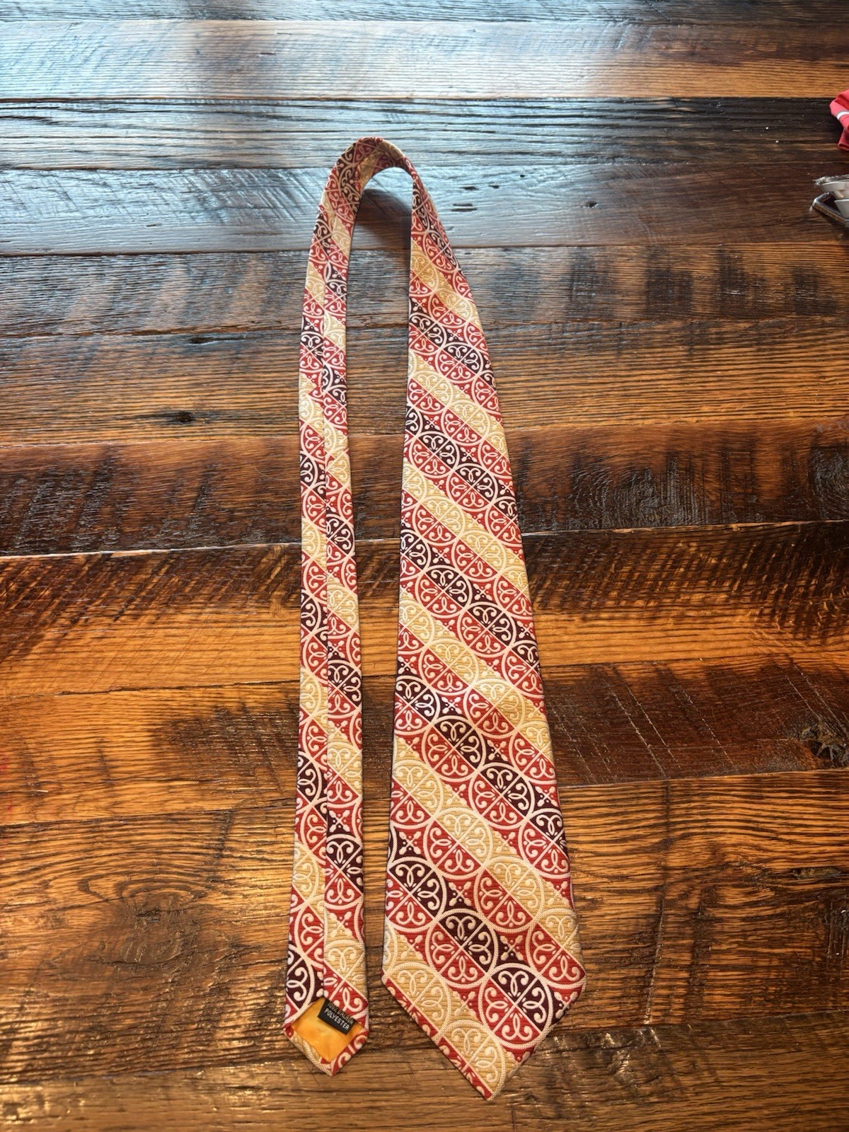 Andhurst Men’s Red Beige Brown Geometric Jacquard Polyester Logo Pointed Tie