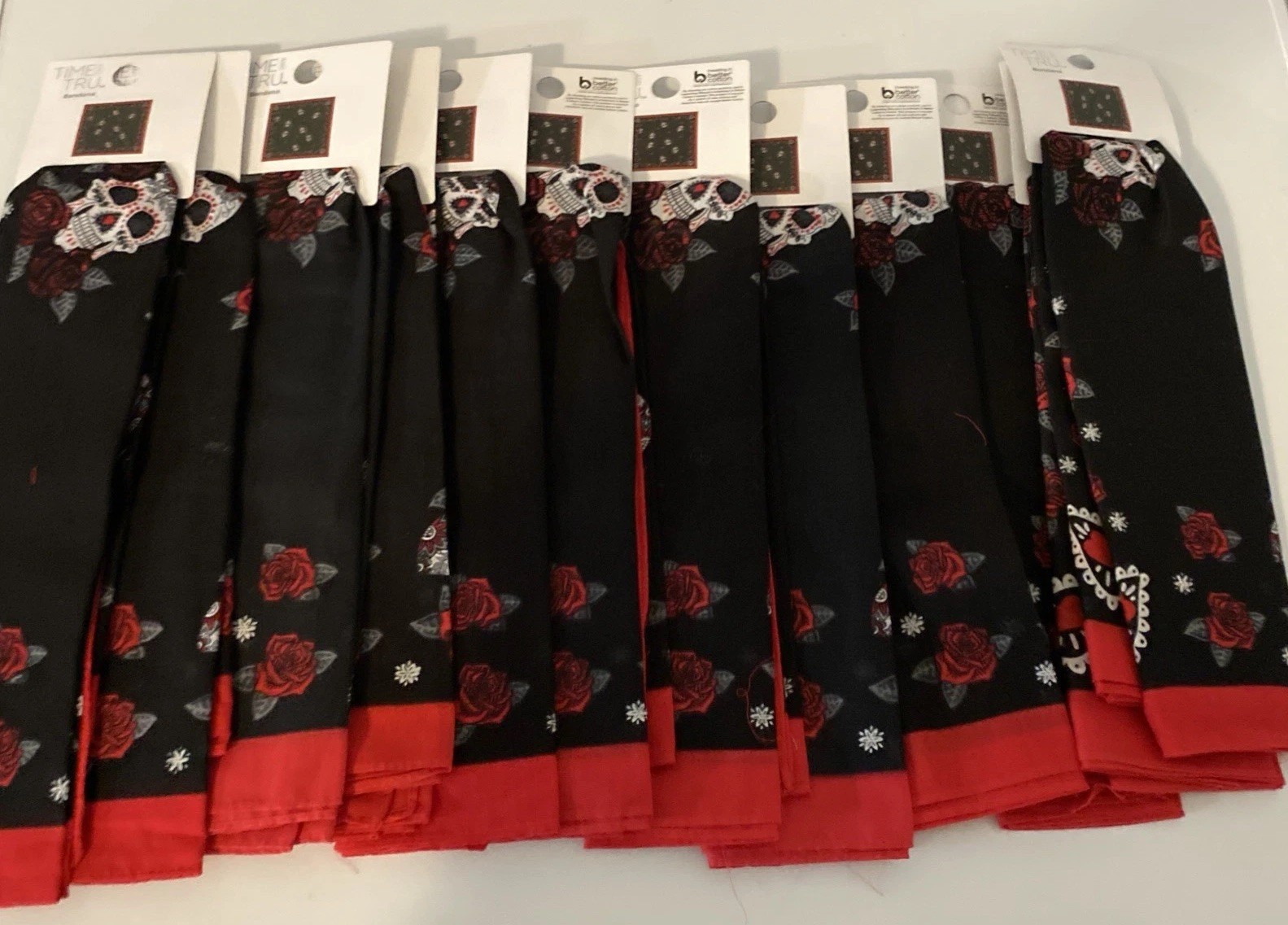 12x 100% Cotton Black Print Skull & Roses Bandanas Head Neck Scarfs New