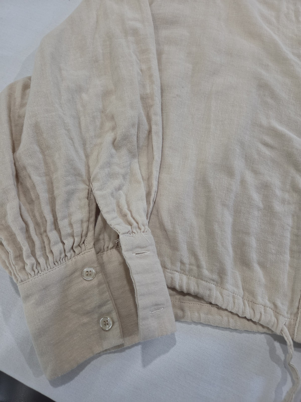 Drew Women’s Beige Split Neck Cotton Gauze Blouse, Size M