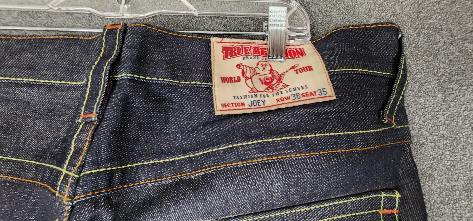 True Religion Joey Jeans Mens 38×35 Made in USA Dragon Embroidered Flare Raw Y2K