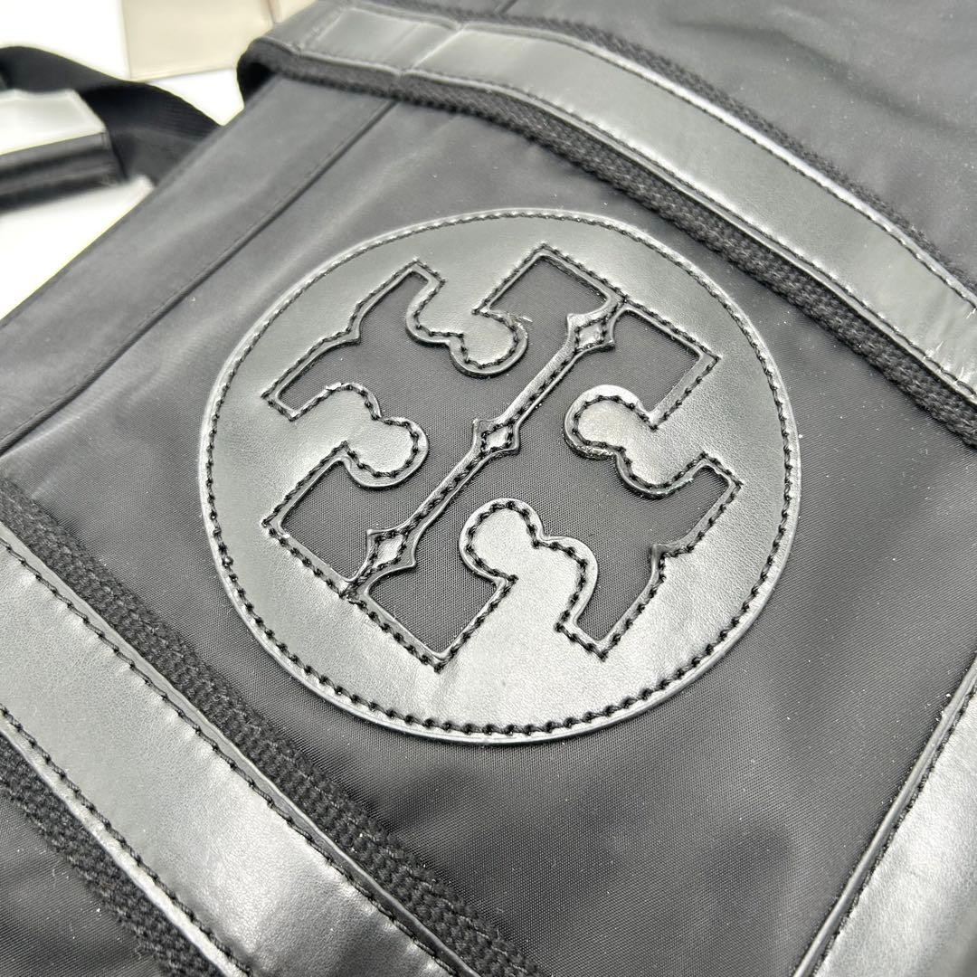 Rare Type Tory Burch Tote Bag Ella Leather Nylon Black