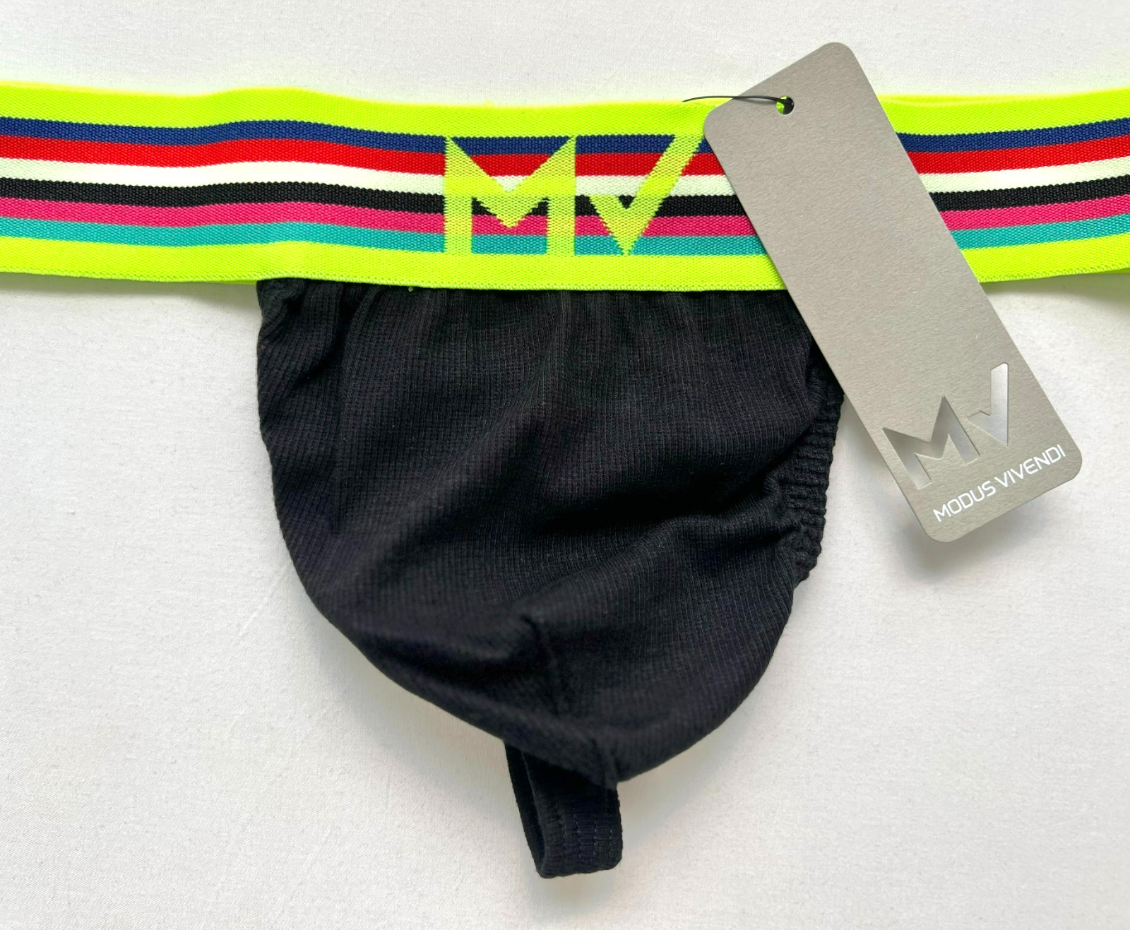 Modus Vivendi Size S Ribbed Cotton Peace T-Back Thong – Black/Multi Color