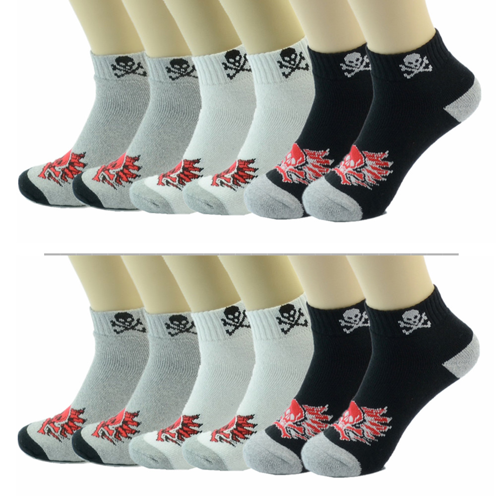 3-12 Pairs Skull Mens Ankle Cushioned Sports Athletic Socks Cotton Size 10-13