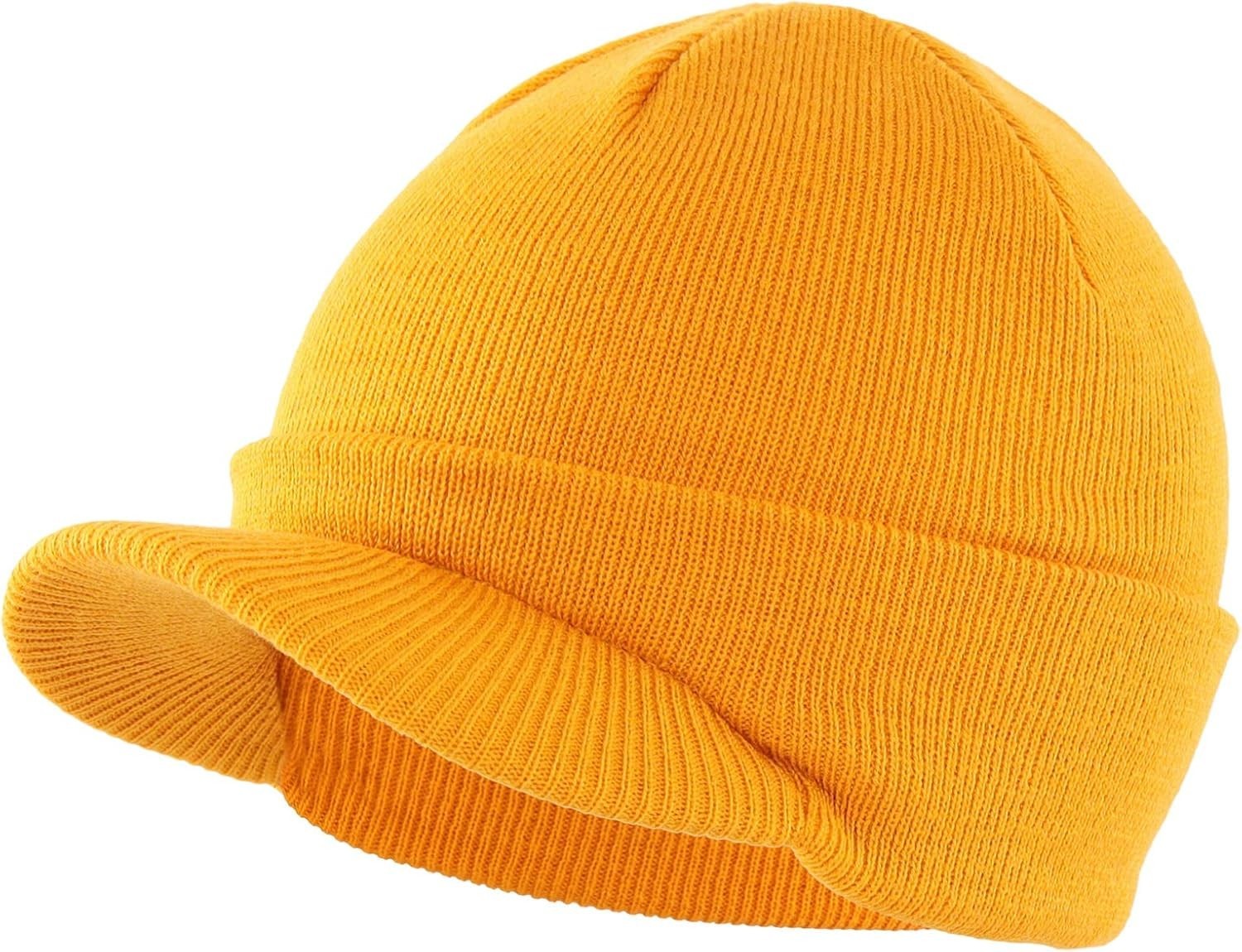 Men’s Winter Beanie Hat with Visor Brim Warm Thick Knit Cuffed Watch Cap