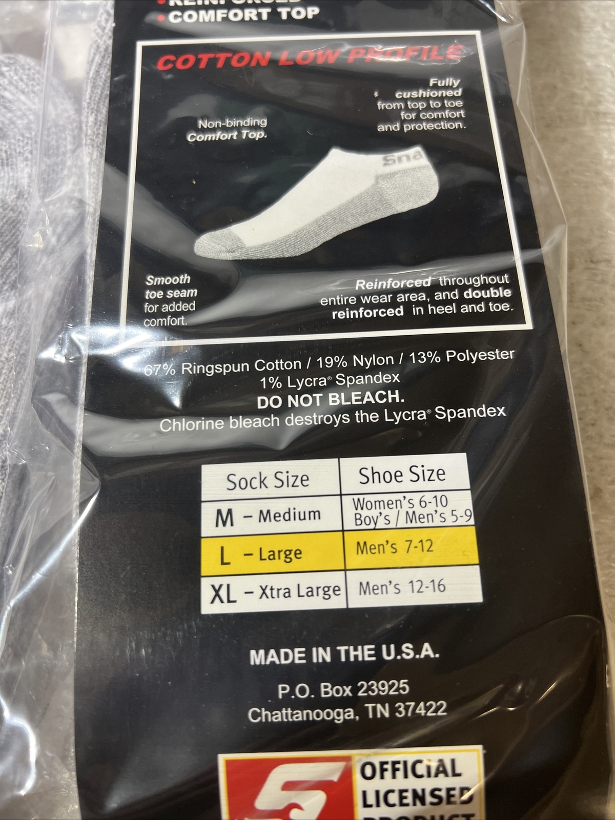 WHITE Snap-On LOW PROFILE Socks Large (7-12) MADE IN USA! *3 Pairs*