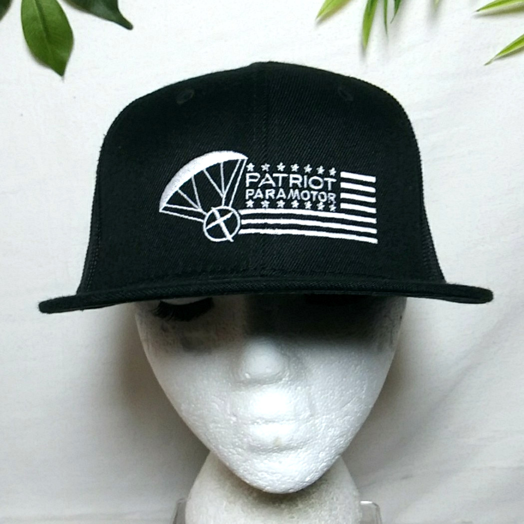 Decky Snapback Hat Patriot Paramotor Mesh Back Black Flat Bill