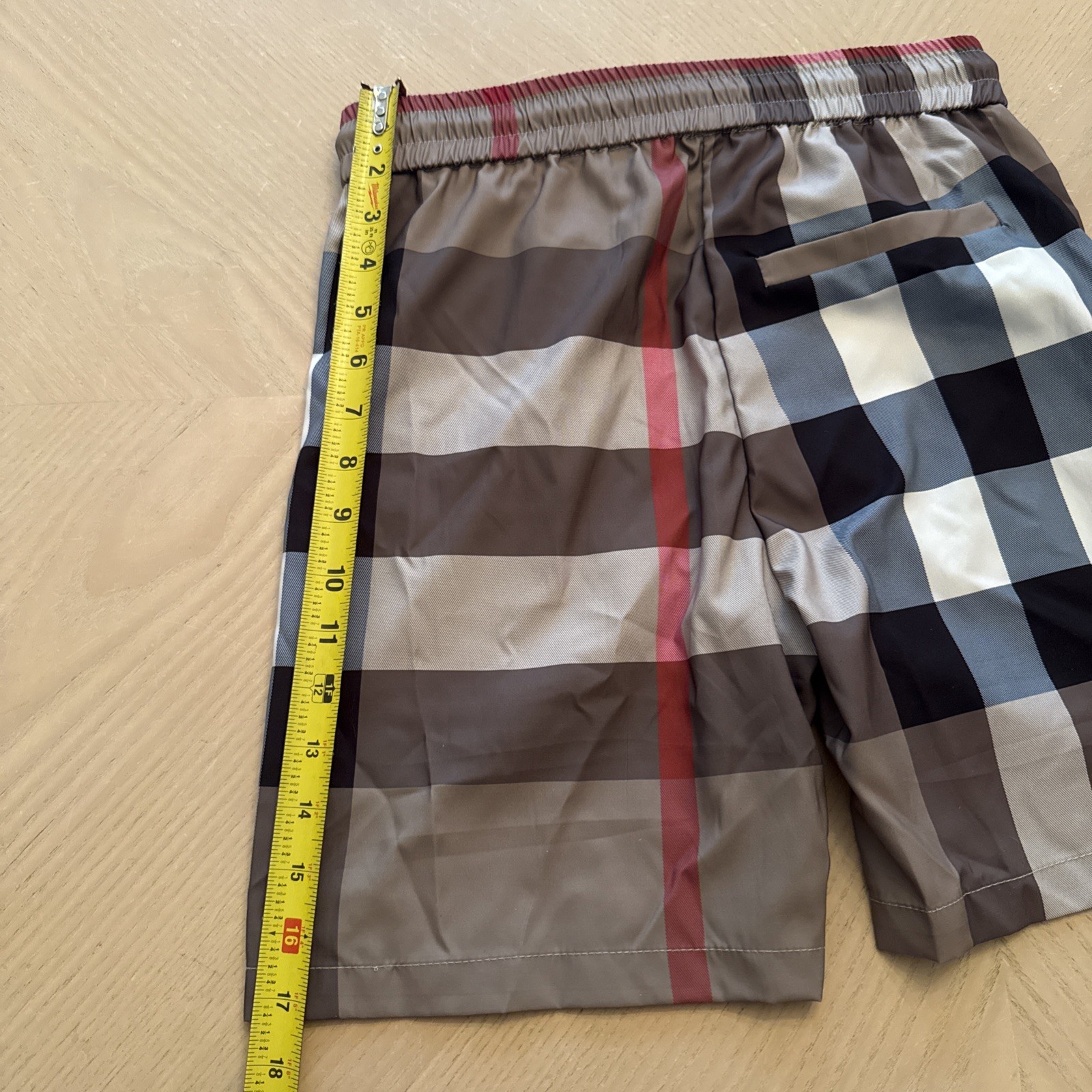 Burberry Boy’s Teens Checker Silk Swim Trunks Draw Shorts Beige Waist Size M