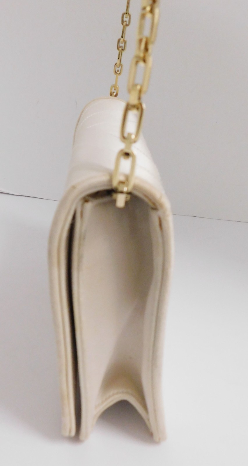 YVES SAINT LAURENT Champagne Stitched Fabric Gold Chain Shoulder Bag Clutch