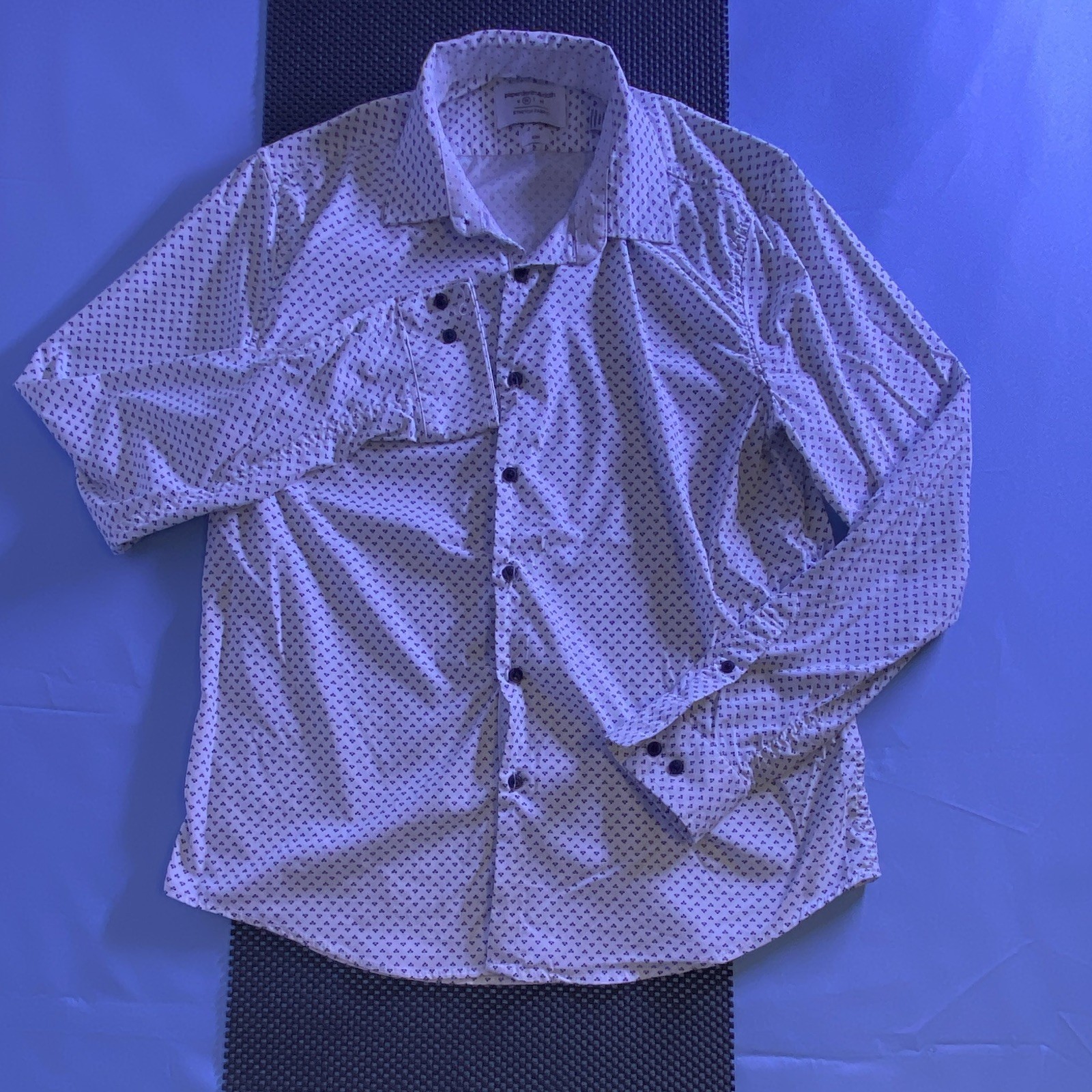 paperdenim&cloth Rayon Blend White Blue Geometric Long Sleeve Slim Shirt M