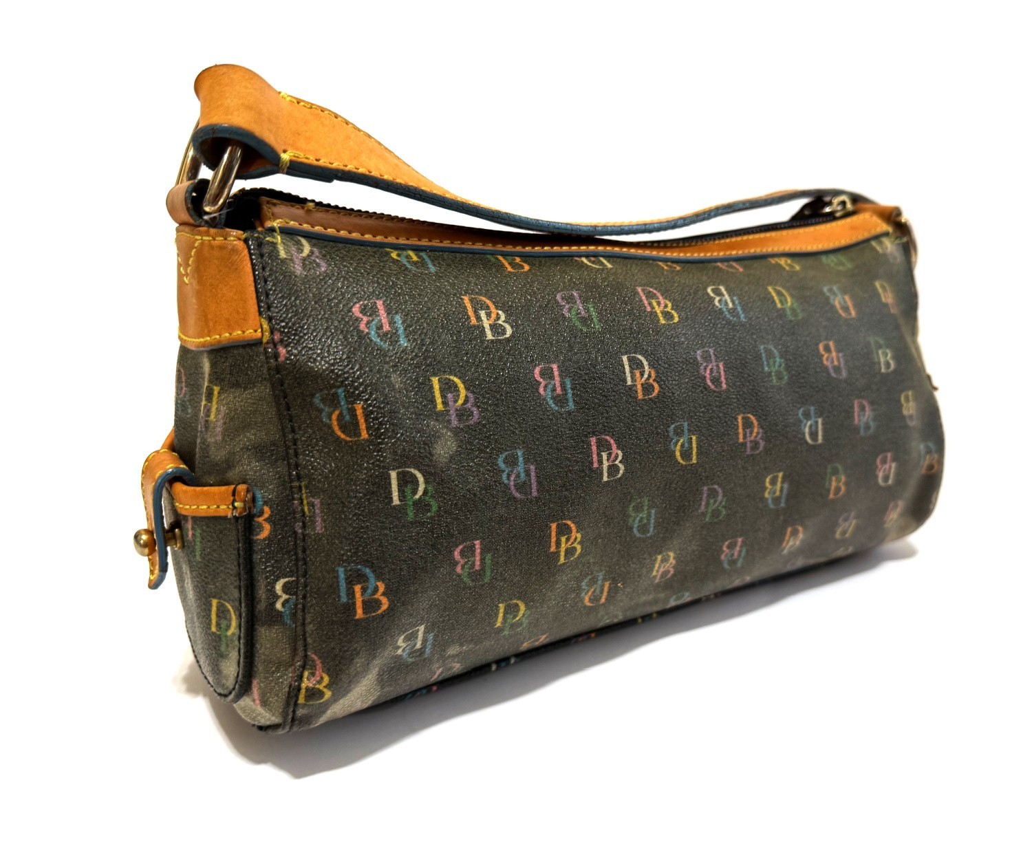 NICE VTG DOONEY & BOURKE Y2K MULTICOLOR DB COATED CANVAS DOUBLE POCKET HANDBAG