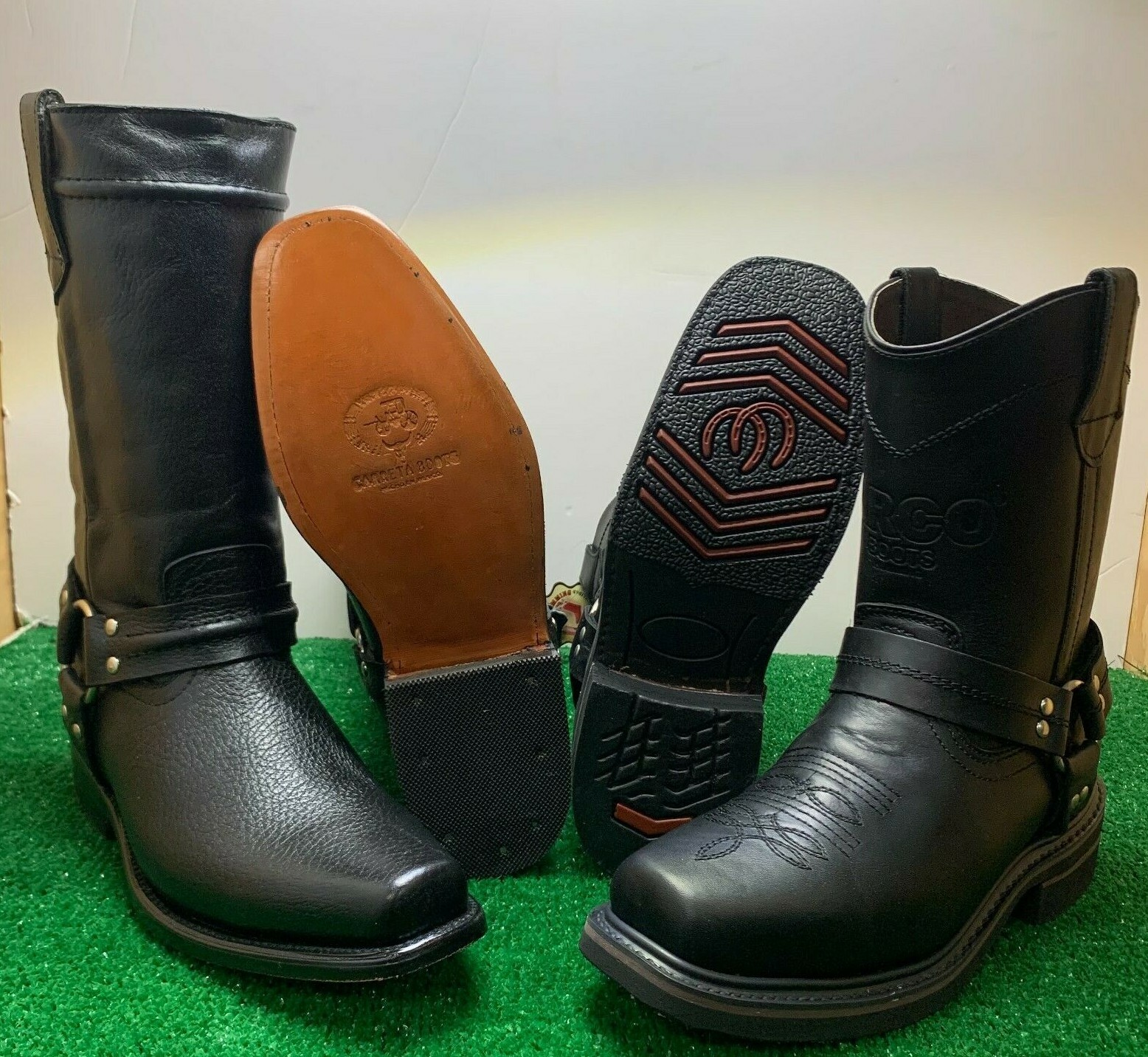 Mens Motorcycle Biker Boots Leather Western Cowboy Harness Rock Riding Moto