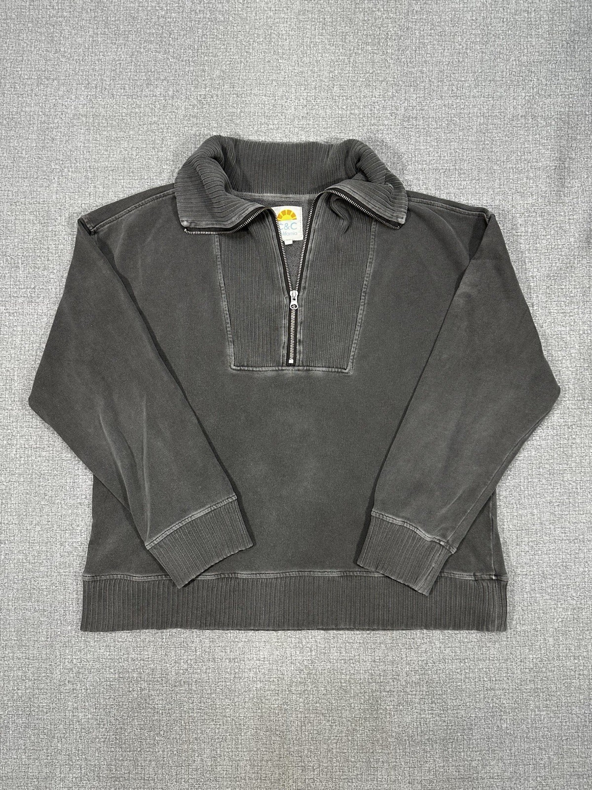 C&C California Half Zip Pullover Sweatshirt Gray Washed Funnel Neck Women’s