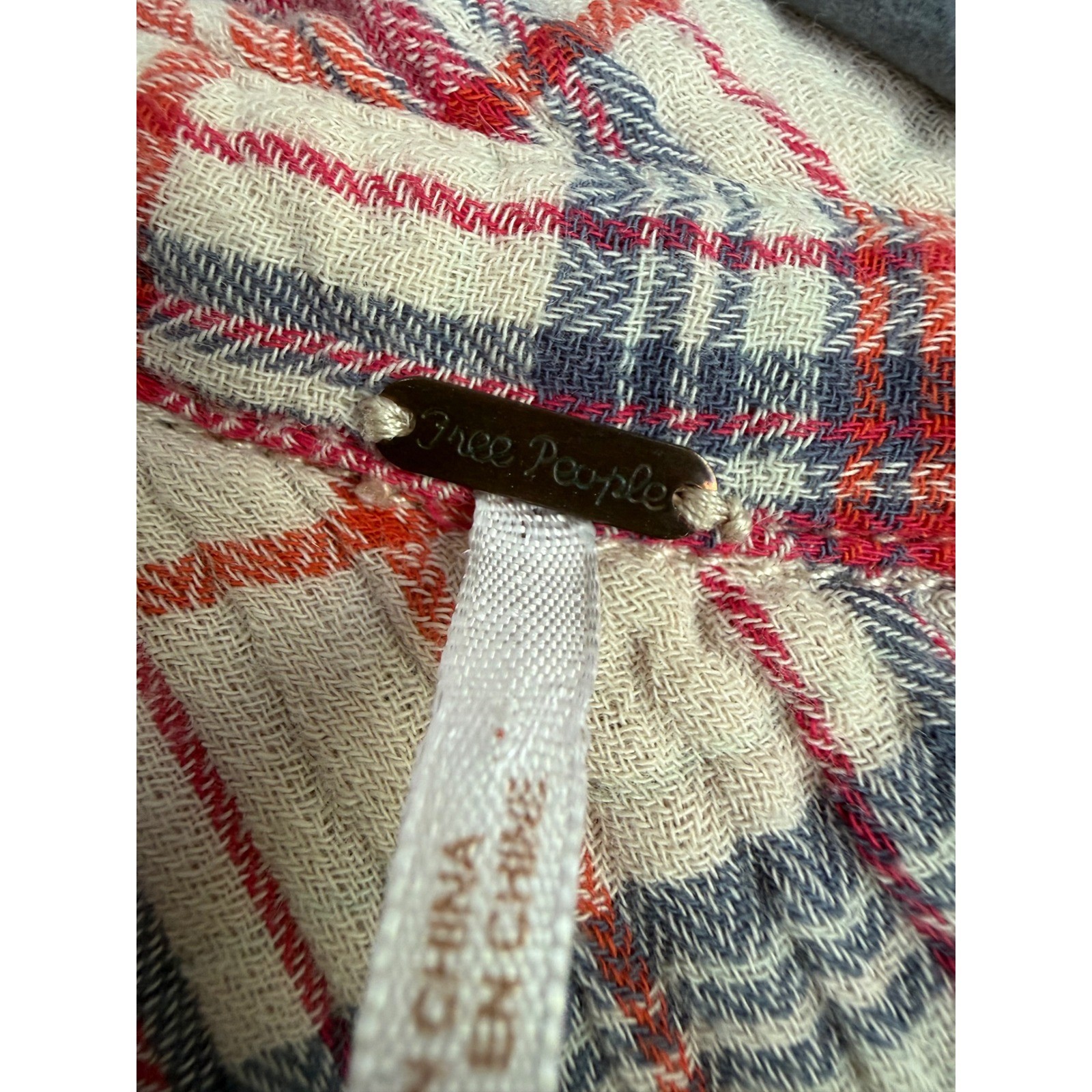 Free People Red Plaid Button Down Shirt Raw Hem Oversized Flannel