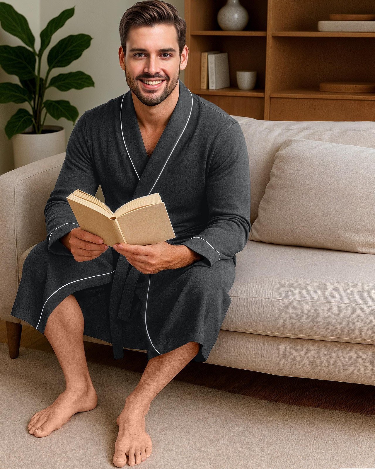 NY Threads Men’s Robe Cotton Blend Knit Bathrobe, X-Large, Dark Heather Grey