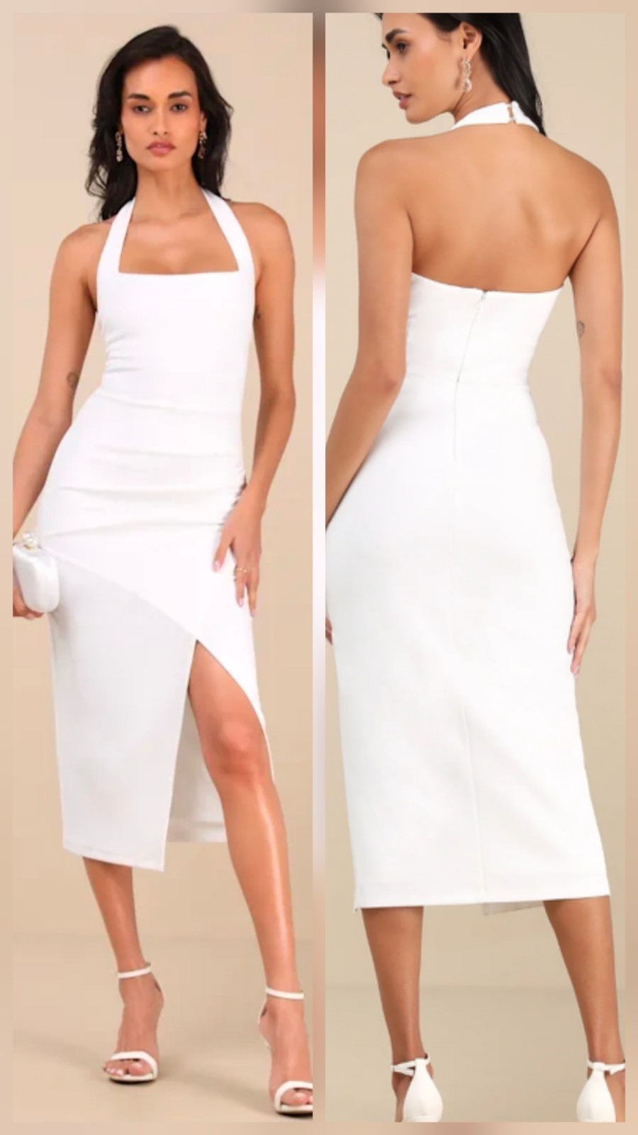 Lulus Prominent Charm White Halter Bodycon Tulip Midi Dress Size XS New NWT