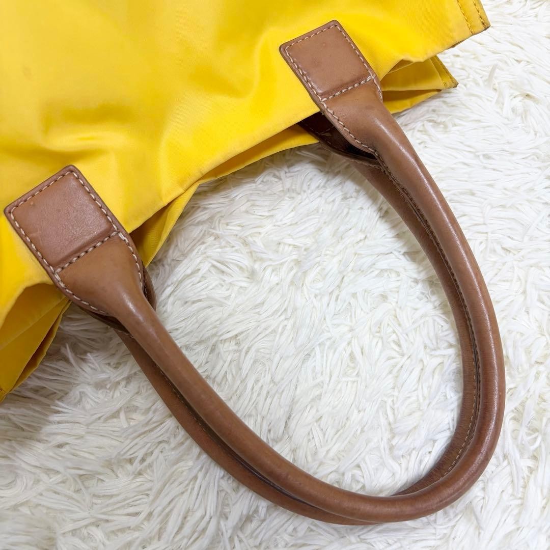 Tory Burch Ella Large Capacity Logo Embossed Tote Bag Yellow Canvas