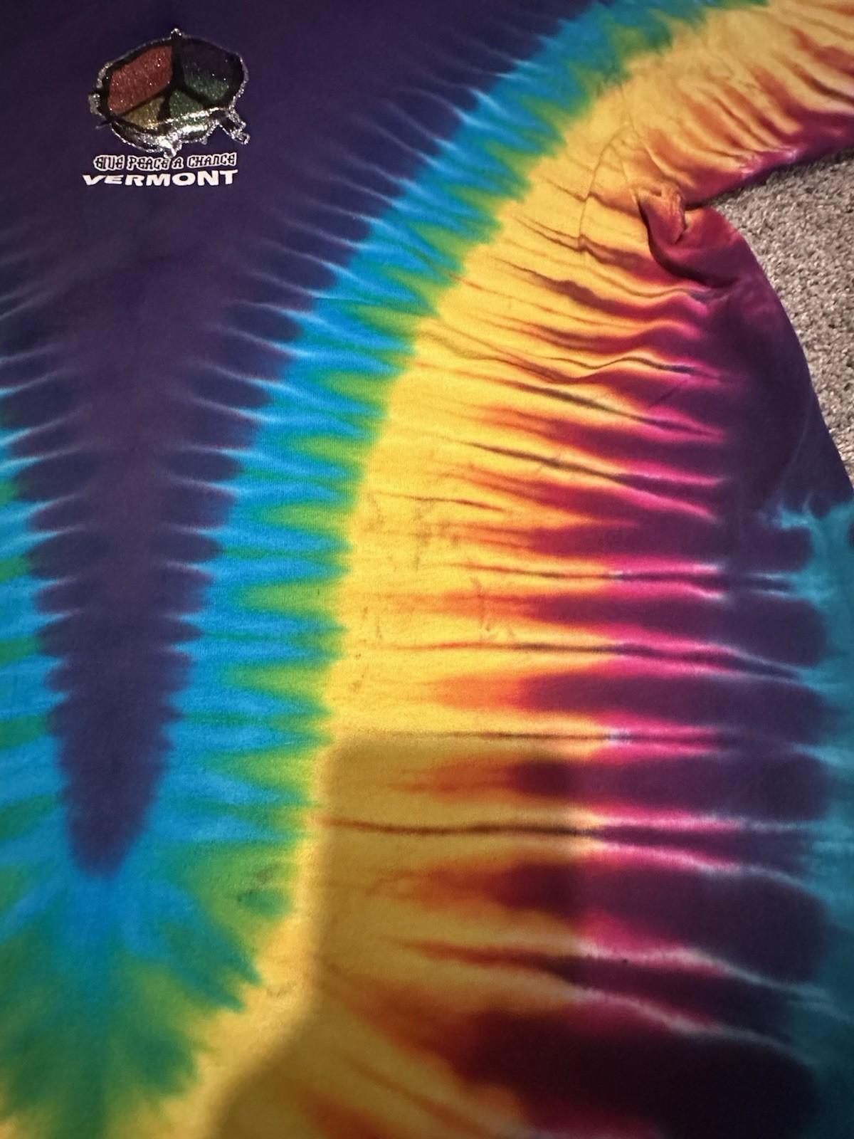 90s Bright Colorful Tye Dye Shirt Single Stitch Made In USA Give Peace A Chance