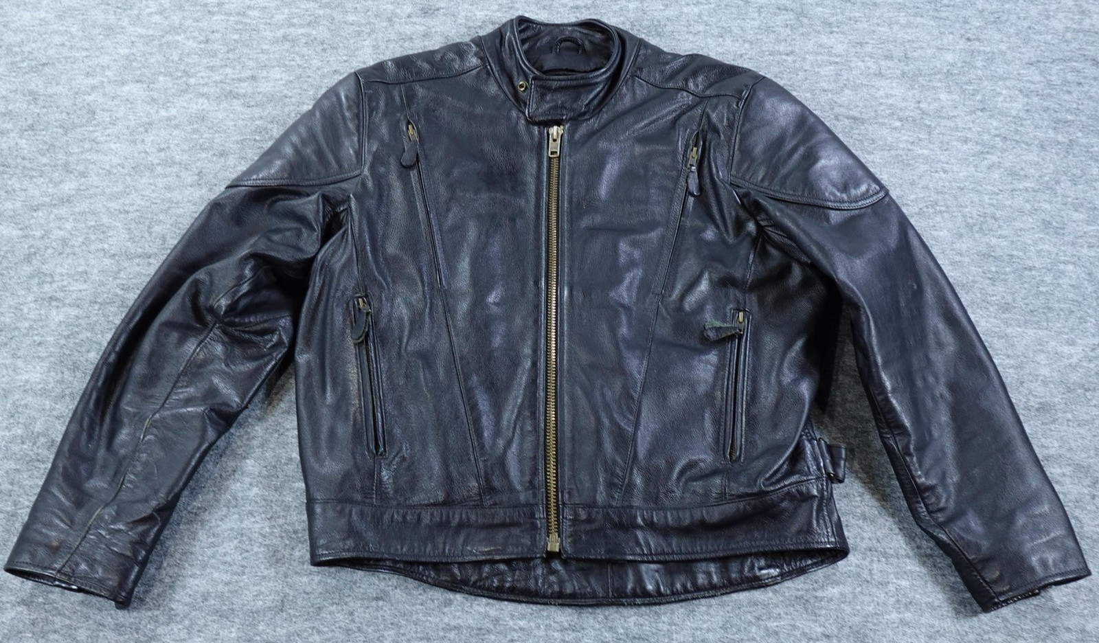 MOB Leather Motorcycle Jacket Men 42 Black Biker Moto Riding Heavy Lined Genuine