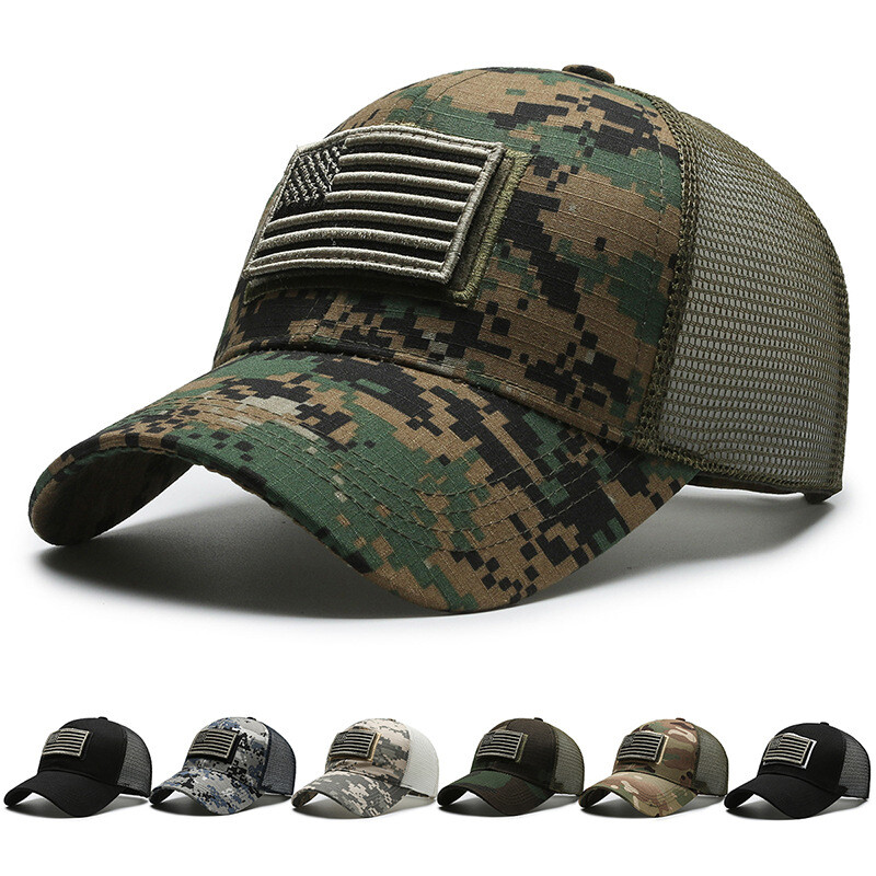 USA Flag Baseball Cap American Men Hat Detachable Patch Mesh Tactical Army Caps