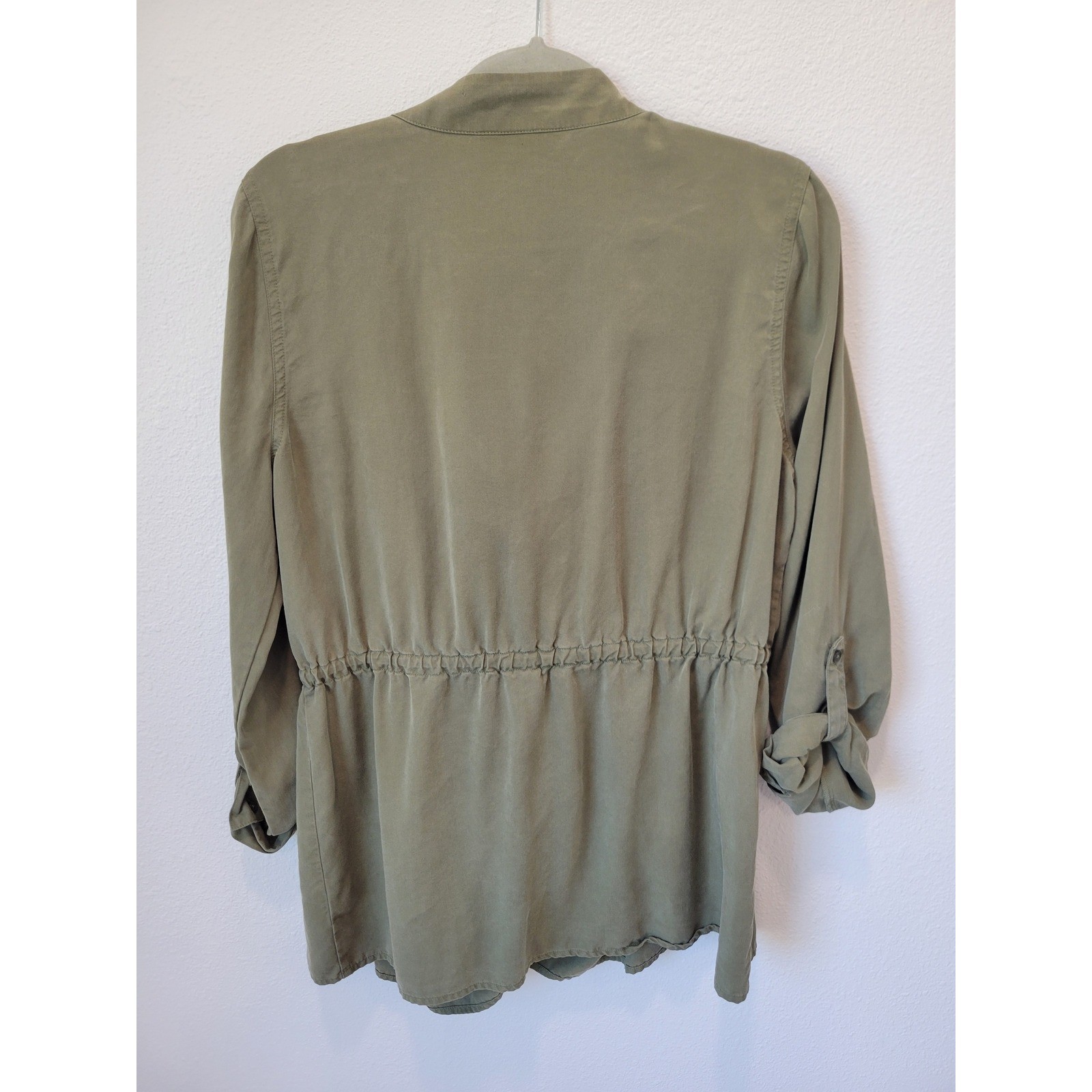 Motherhood Maternity Nursing Top M Jacket Green Drape Front Drawstring Waist