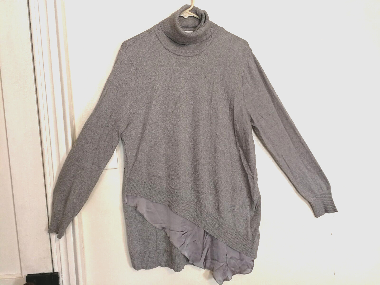Soft Surroundings Womens Sweater XL Gray Wool Blend Asymmetrical Long Sleeve