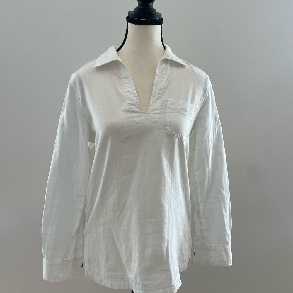 J. Crew White Popover Blouse with Pocket Detail
