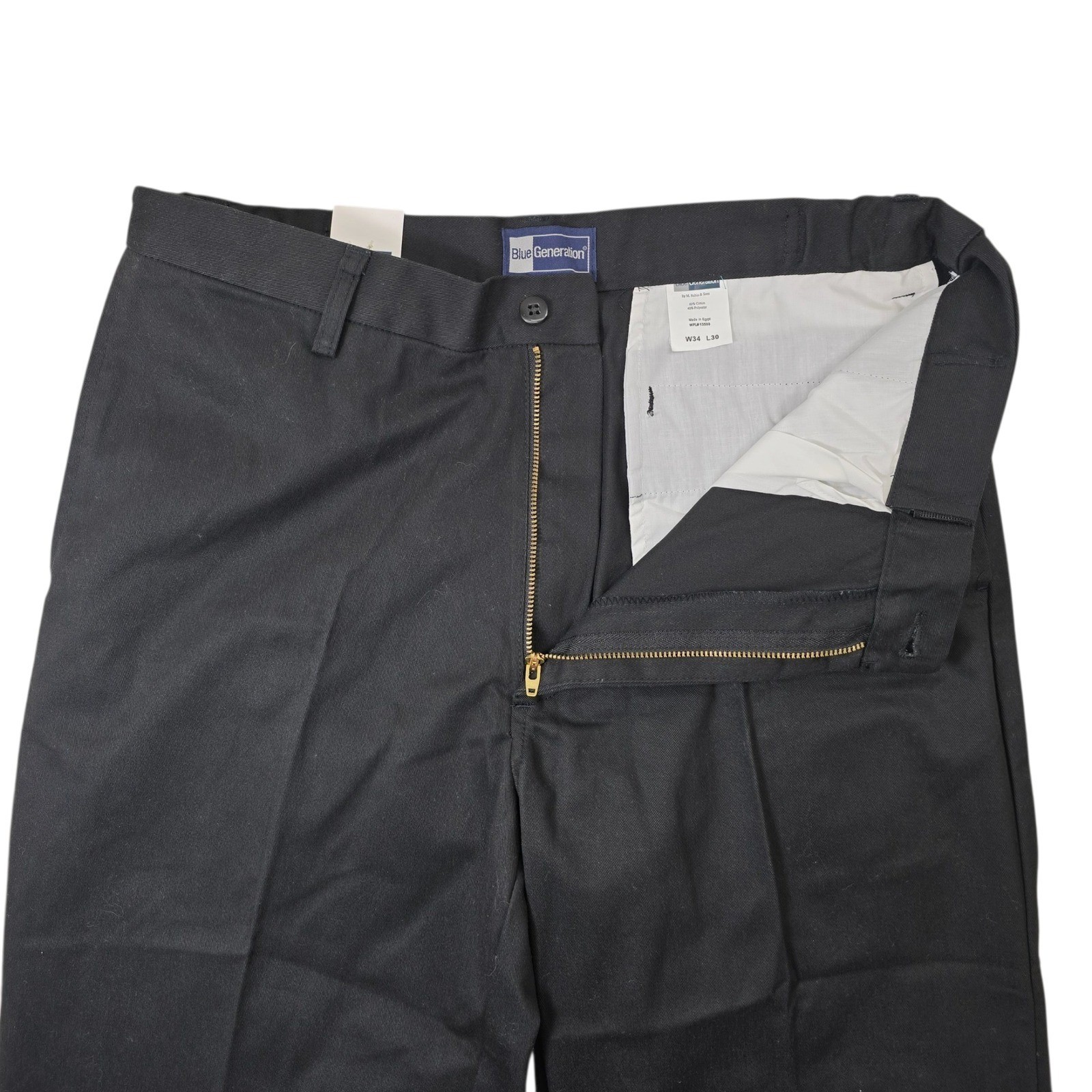 Blue Generation Mens Black Chino Pants Classic Fit Flat Front Size 34×30