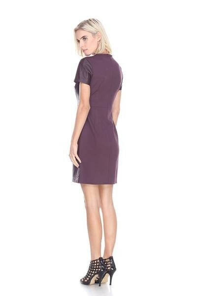 My Tribe Genuine Leather & Ponte Keyhole Dress- Large 12/14 BLACK NWT