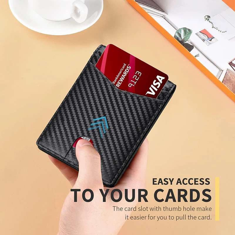 Men’s Wallet Ultra Thin Rfid Leather with ID Window Multi Card Carbon Fiber