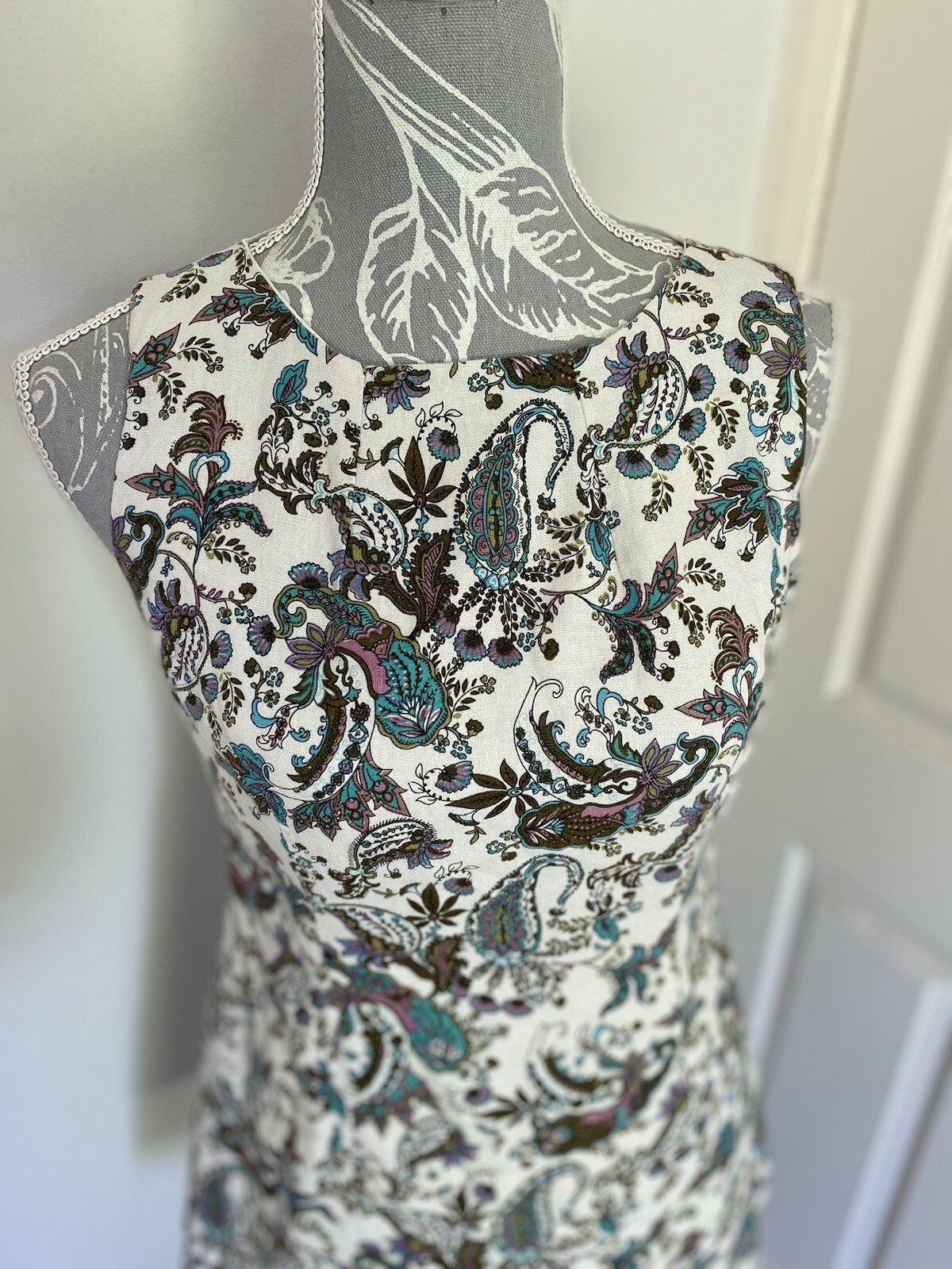 Carnaby streak Linen Paisley lined 60s style dress in size Small A2