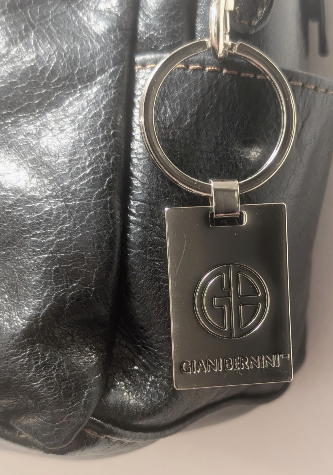 Giani Bernini Black Real Leather Shoulder Handbag Purse Minimalist Luxury