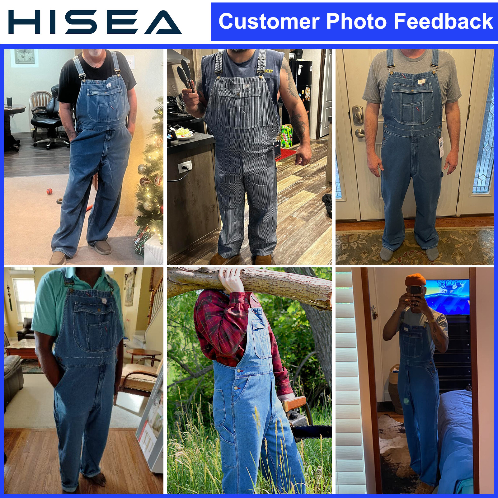 HISEA Men’s Bib and Brace Carpenter Overalls Dungarees Heavy Duty Workwear Jeans