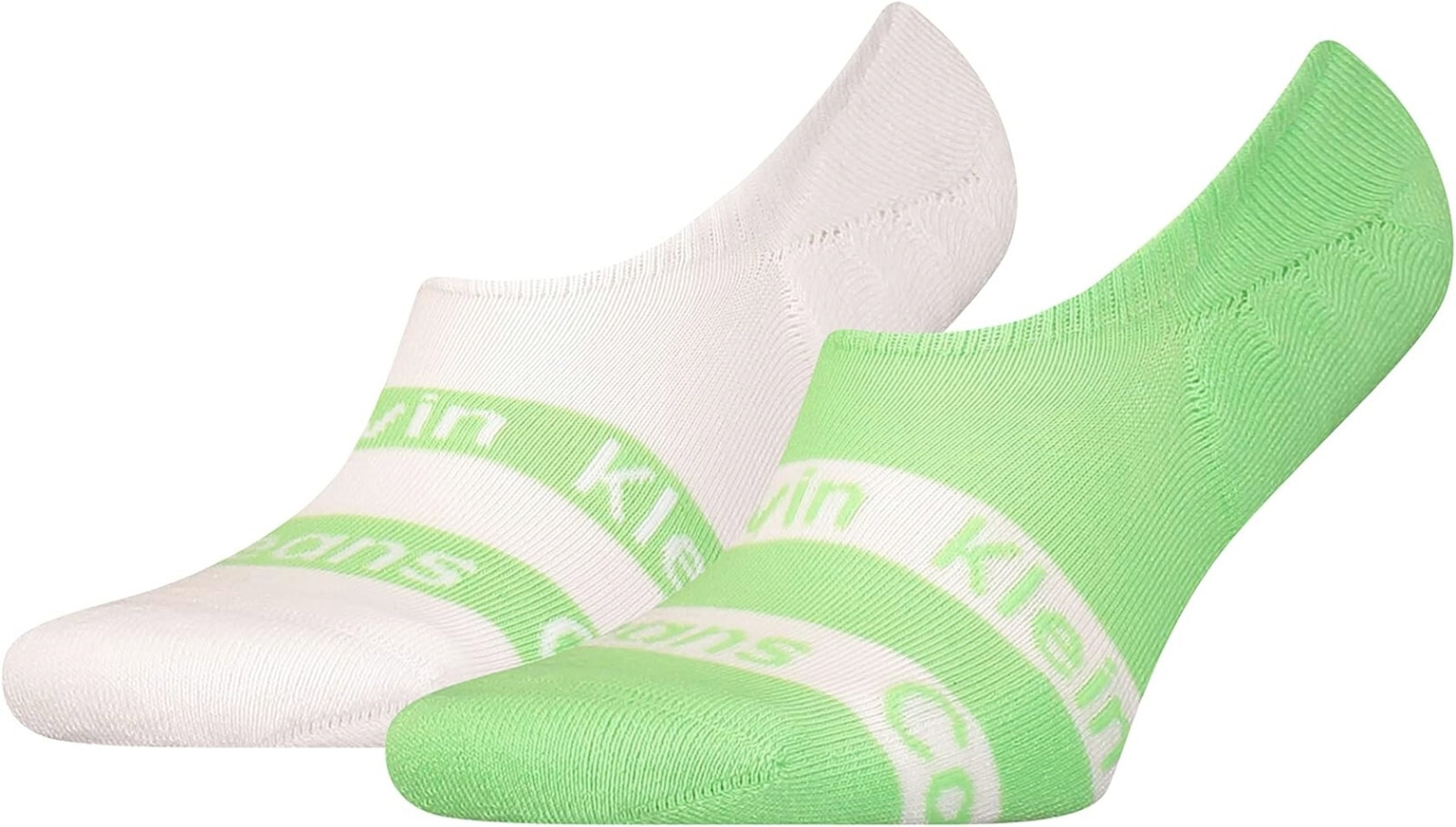 CALVIN KLEIN CK Mens 2 PAIRS White Green Trainer Socks One Size UK 6-11 EU 40-46