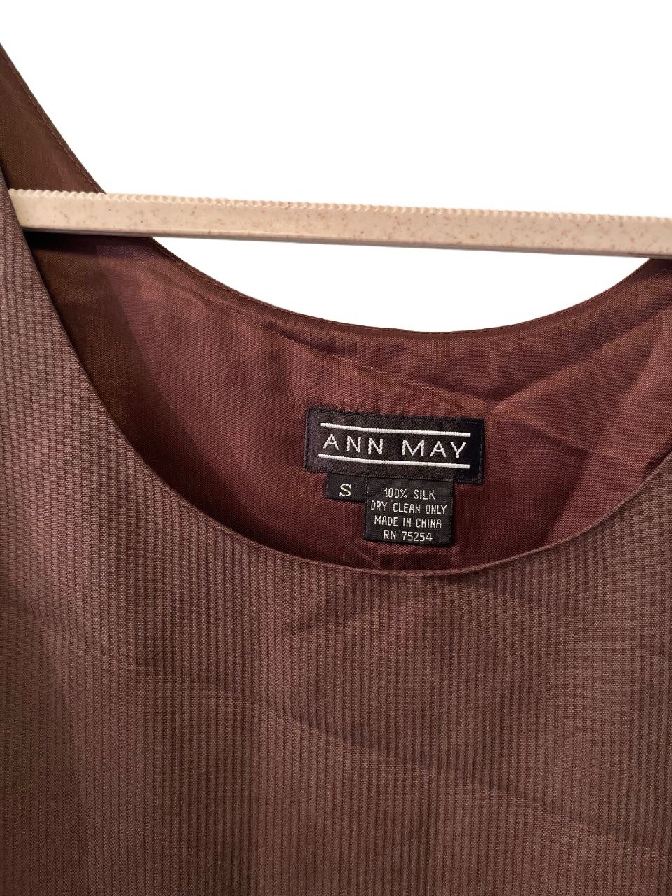 Ann May Brown Ribbed Silk Solid Scoop Neck Sleeveless Tank Top S