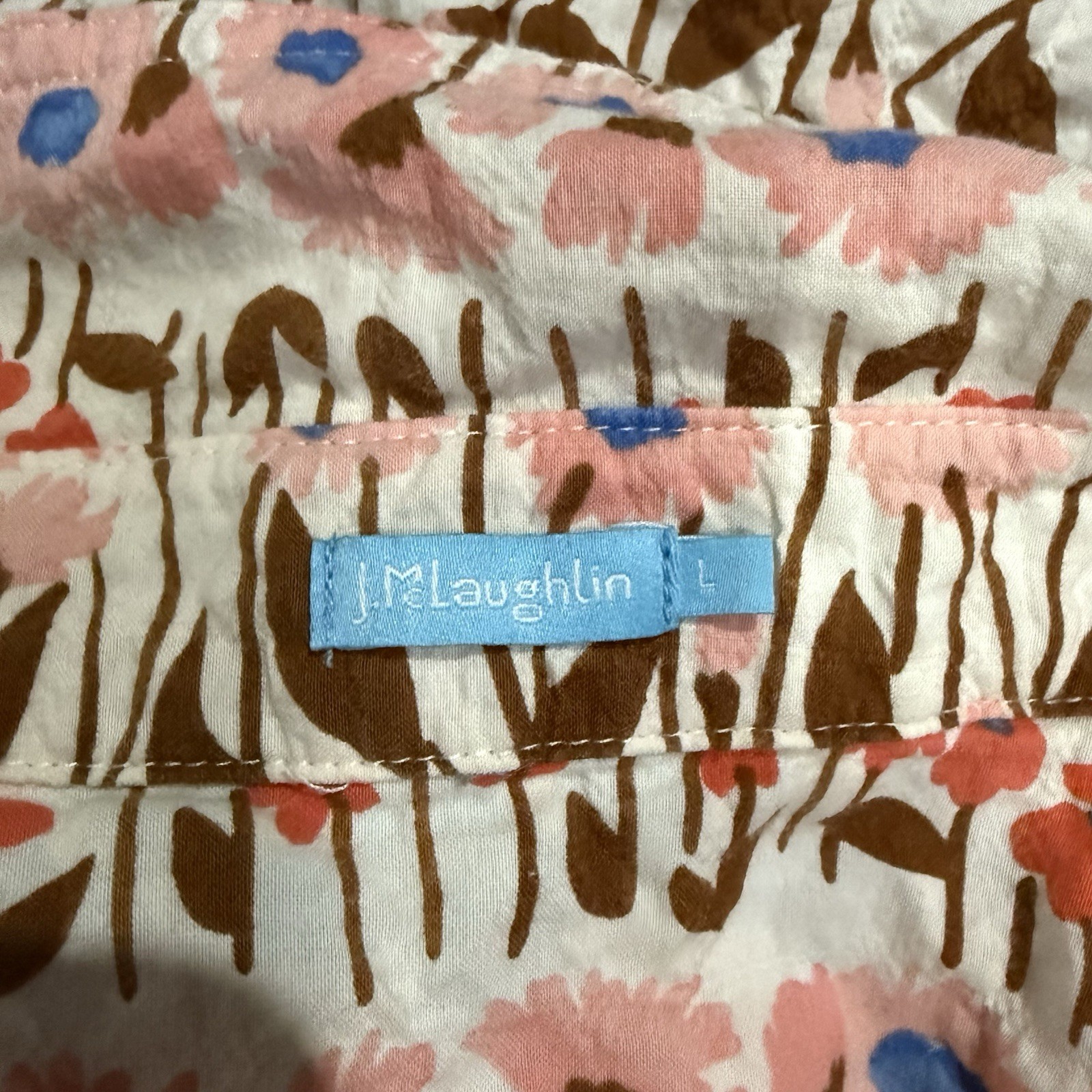 J MCLAUGHLIN LOIS SHIRT STRETCH COTTON FLORAL MOTIF GARDEN SIZE LARGE