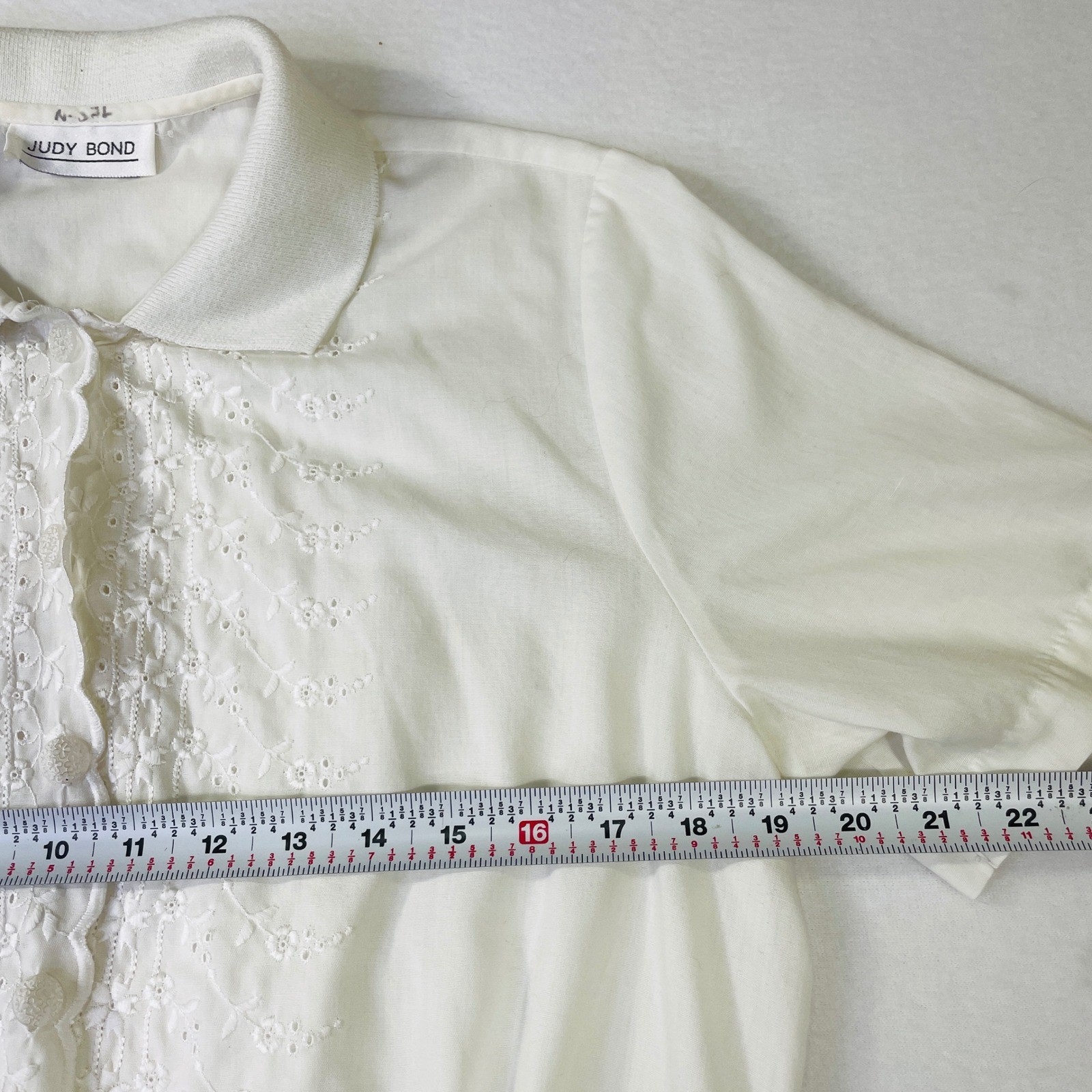 Judy Bond Vintage White Eyelet Embroidered Short Sleeve Blouson Blouse Top