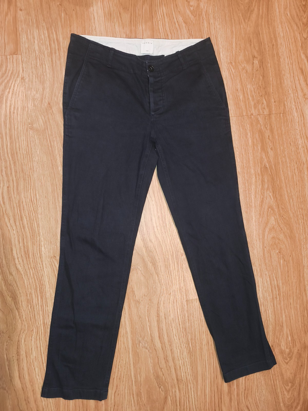 Sandro Paris Men’s Navy Blue Chino Pants Size 44 Cotton Blend Button Fly Slim