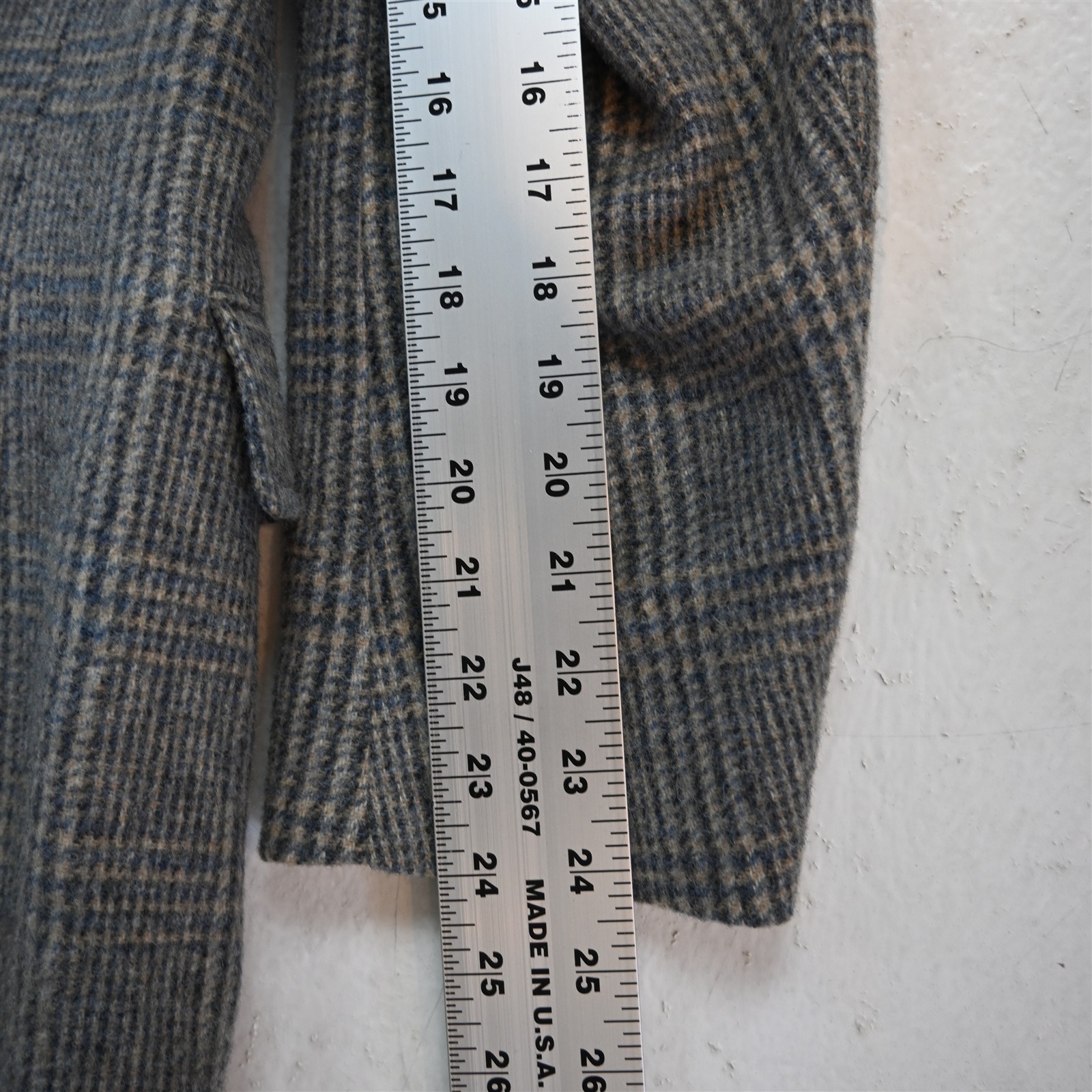Vtg USA 40R Beige Gray Glenn Check Flannel Wool Mens Blazer Jacket Sport Coat