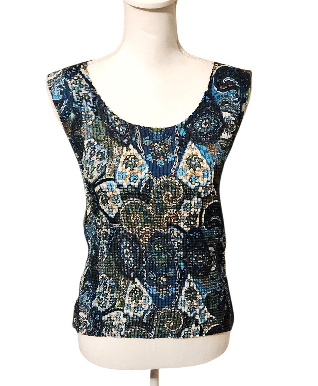 Nicola Sheer Button Up Blouse w/ Ruched Tank Top Blue Paisley Womens Size XL