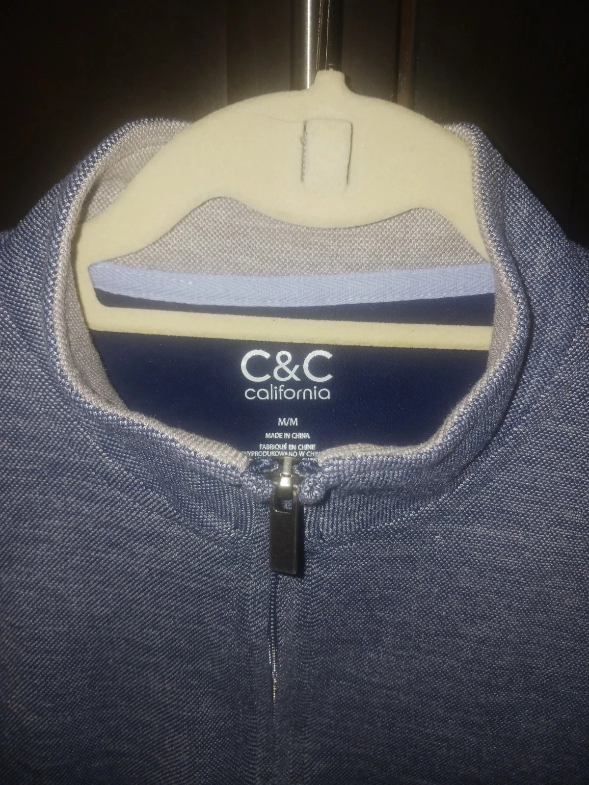 New C & C CALIFORNIA 1/4 Zip Pullover Sweatshirt Blue/White Sz:M Cotton/Poly