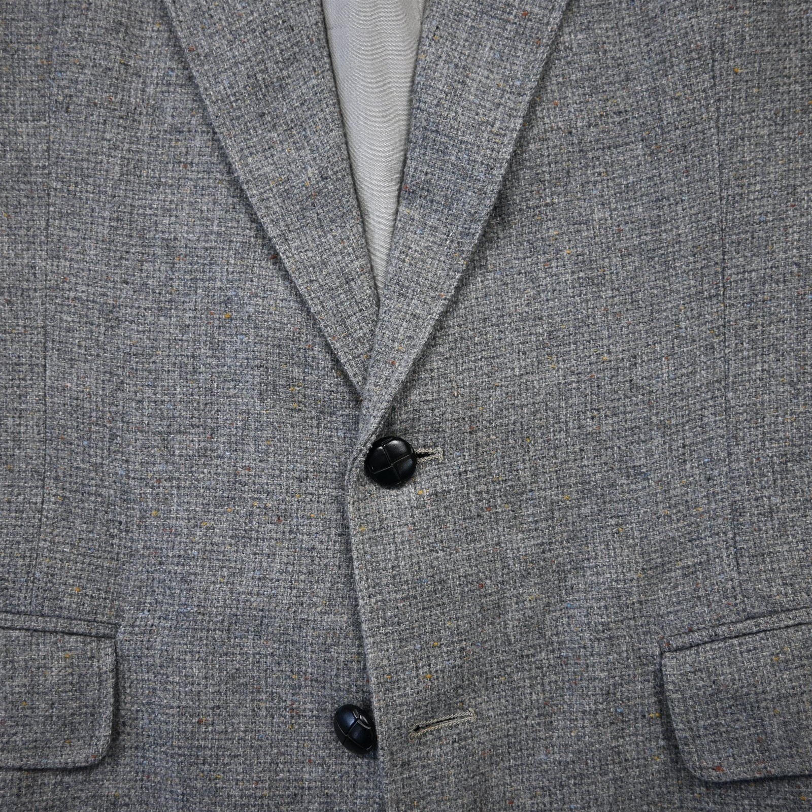 Vtg USA Made 40L Gray Check Wool Tweed Mens Blazer Suit Jacket Sport Coat