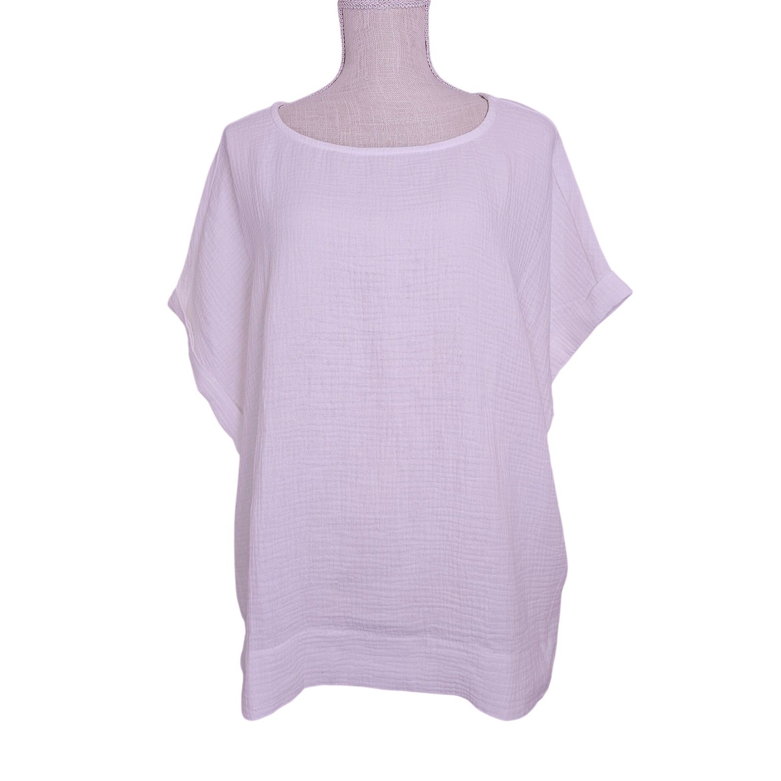 Gloria Vanderbilt Womens White 100% Cotton Gauze Short Sleeve Top XXL Slit Hem