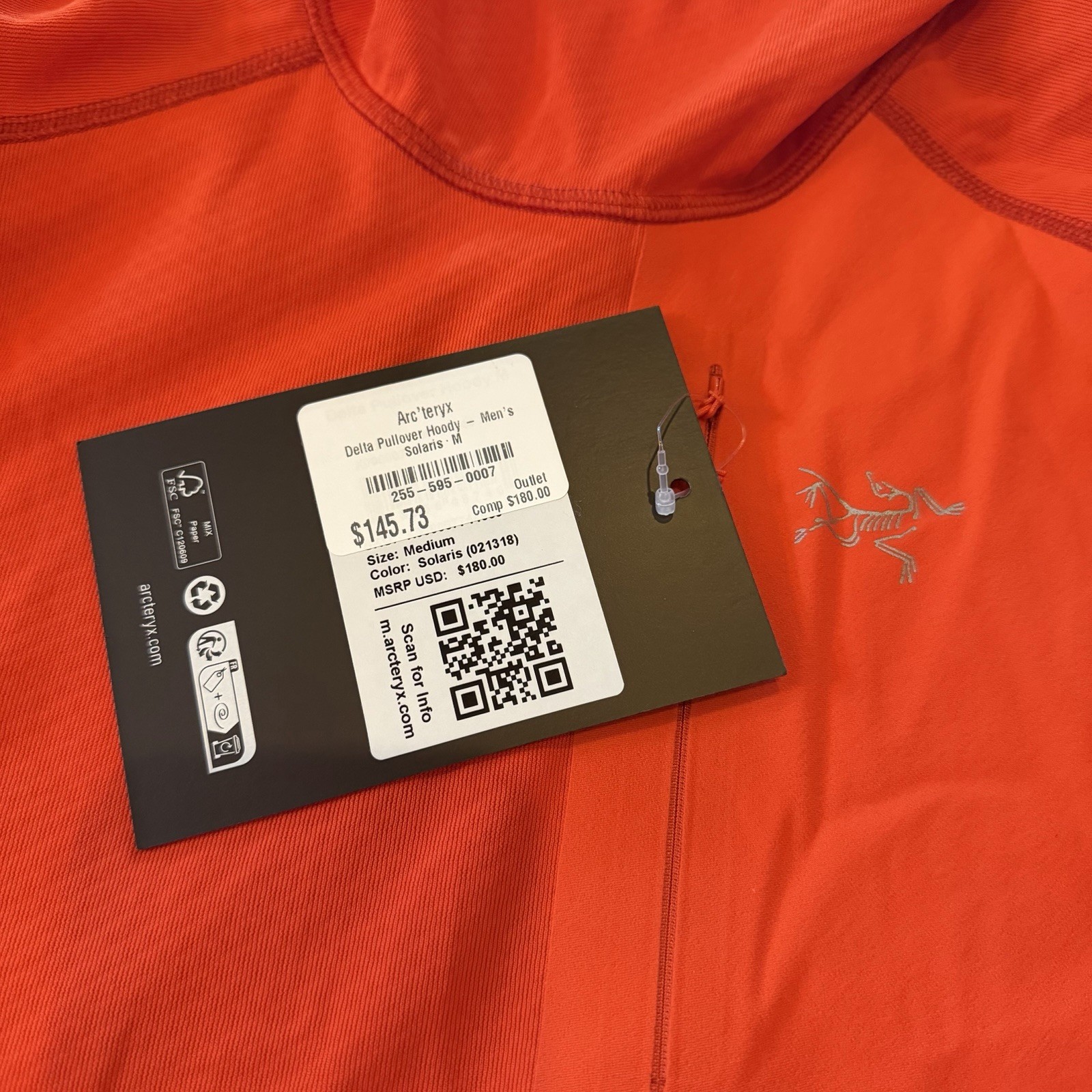 New Arcteryx Delta Pullover Hoody Med Solaris Orange Lightweight MSRP $180 NWT