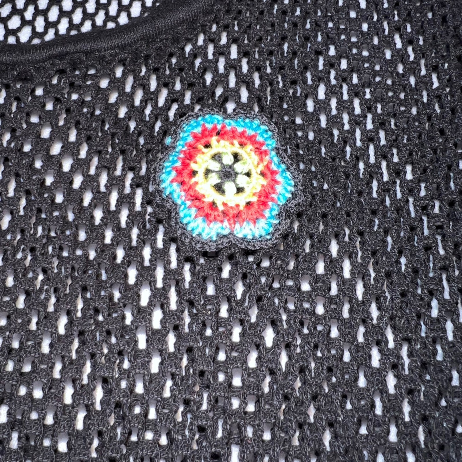 Michael Lauren Medium Crochet Mesh Top Boho Festival Y2K Sheer Knit Floral Indie