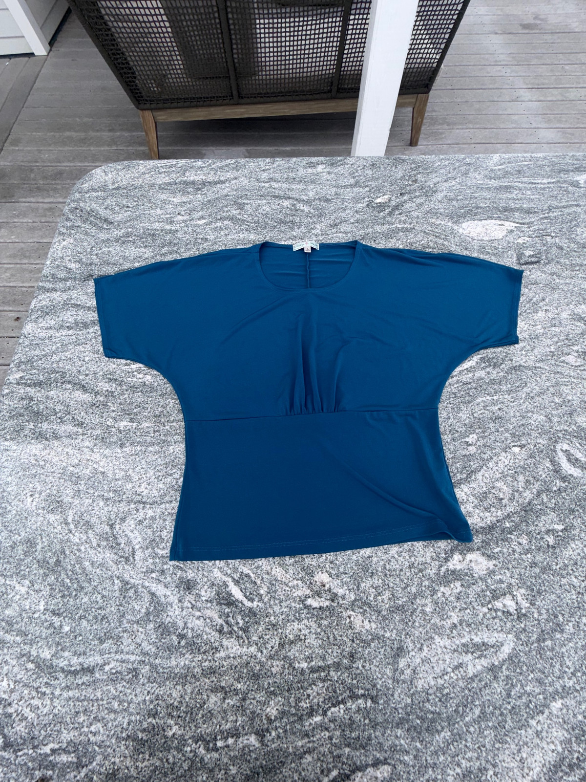 Vintage Women’s Blue Cotton Blouse, Short Sleeves, Size Unknown