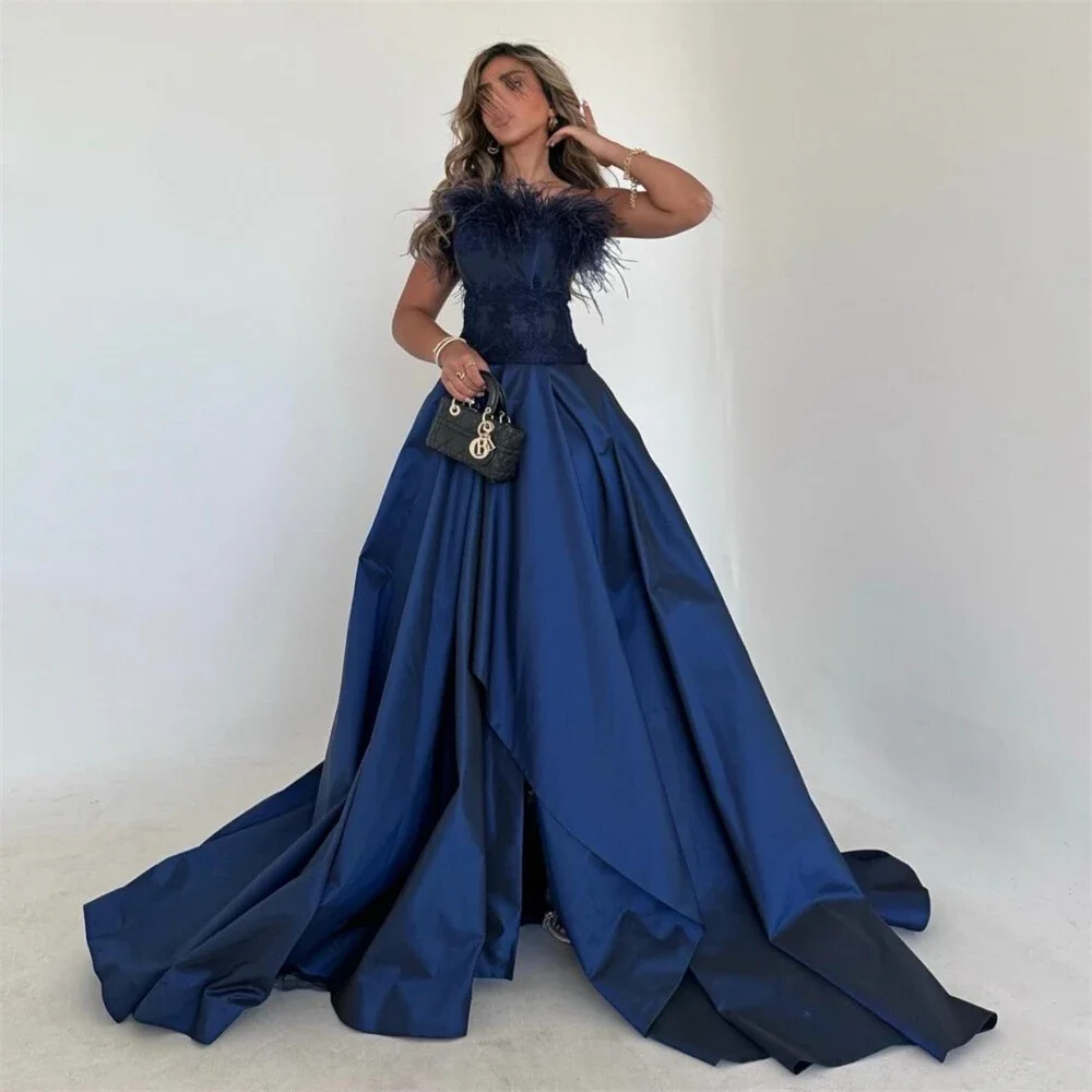 Formal Evening Gown Saudi Arabia Strapless A-line Fold Layered Occasion Dresses