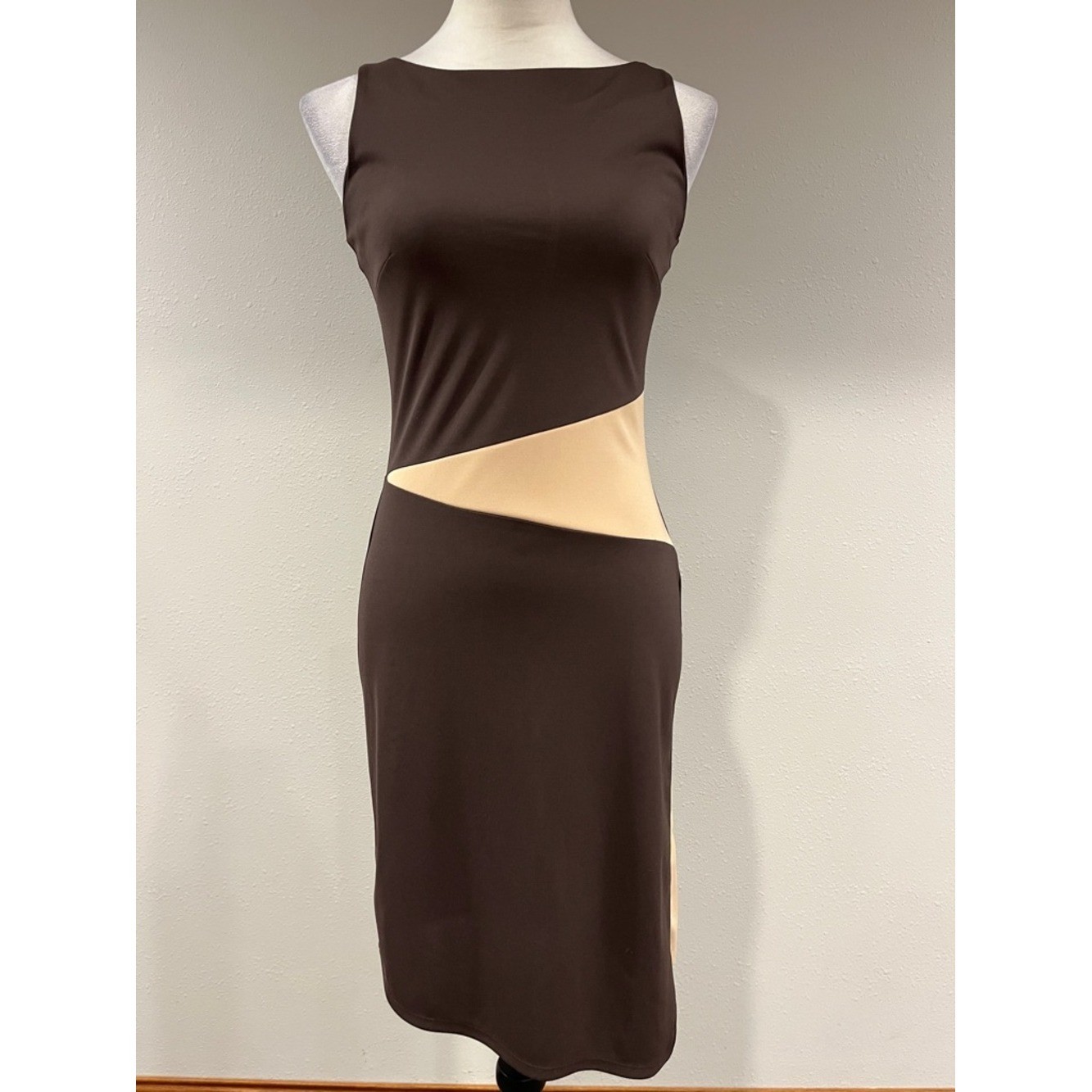 Express Sleeveless Brown & Cream Sheath Dress size 2