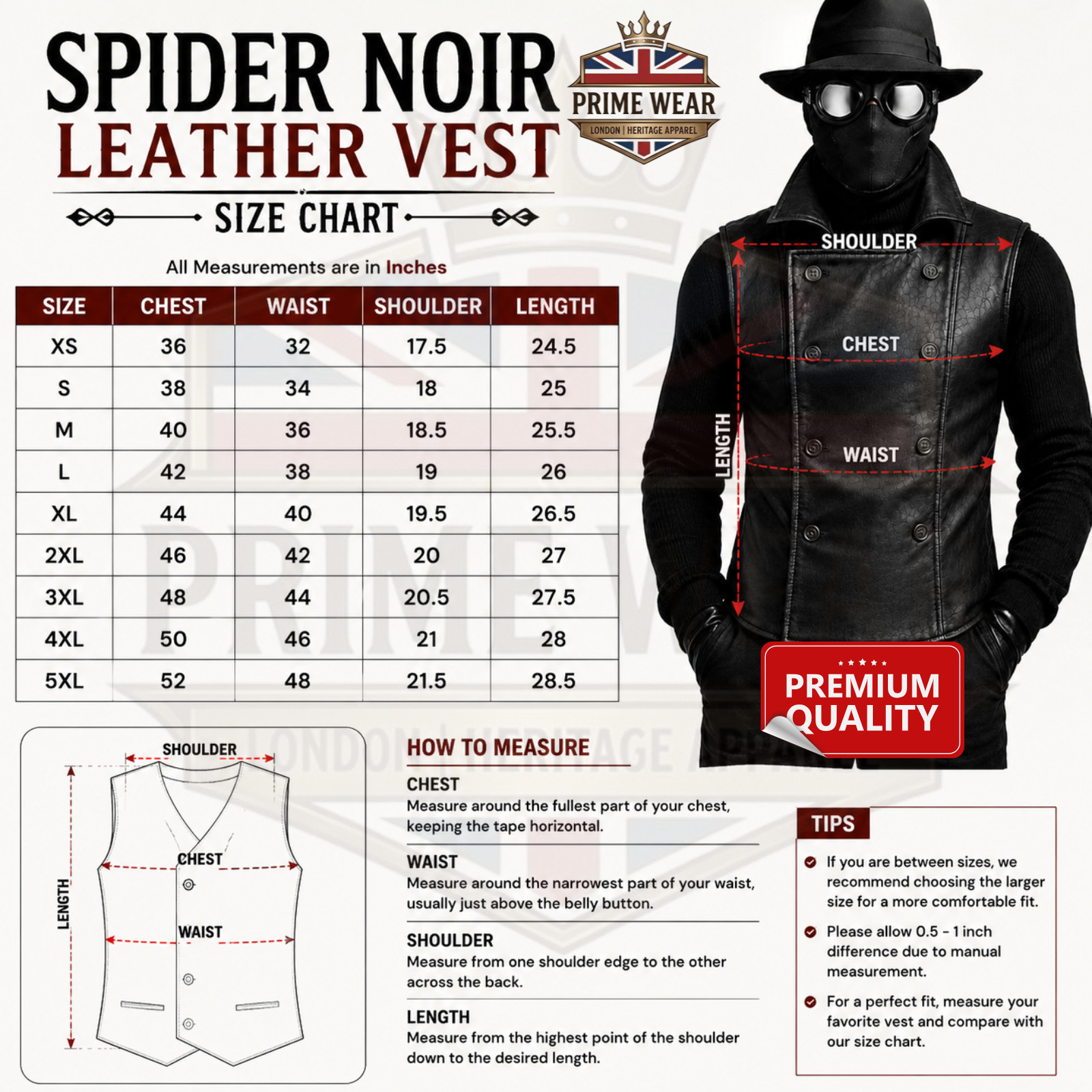 Men’s Black Genuine Spider Noir Leather Double Breasted Sleeveless Vest